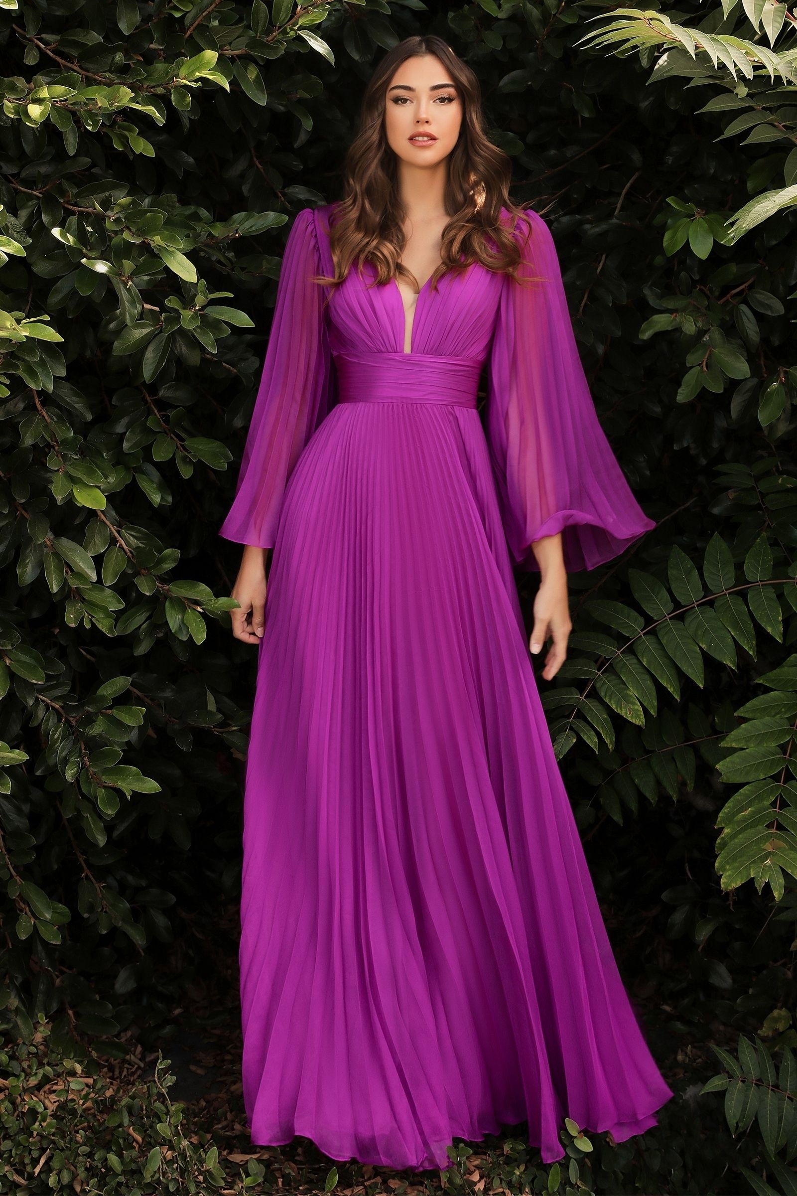 Formal Dresses Long Sleeve Pleated Evening Formal Dress Orchid