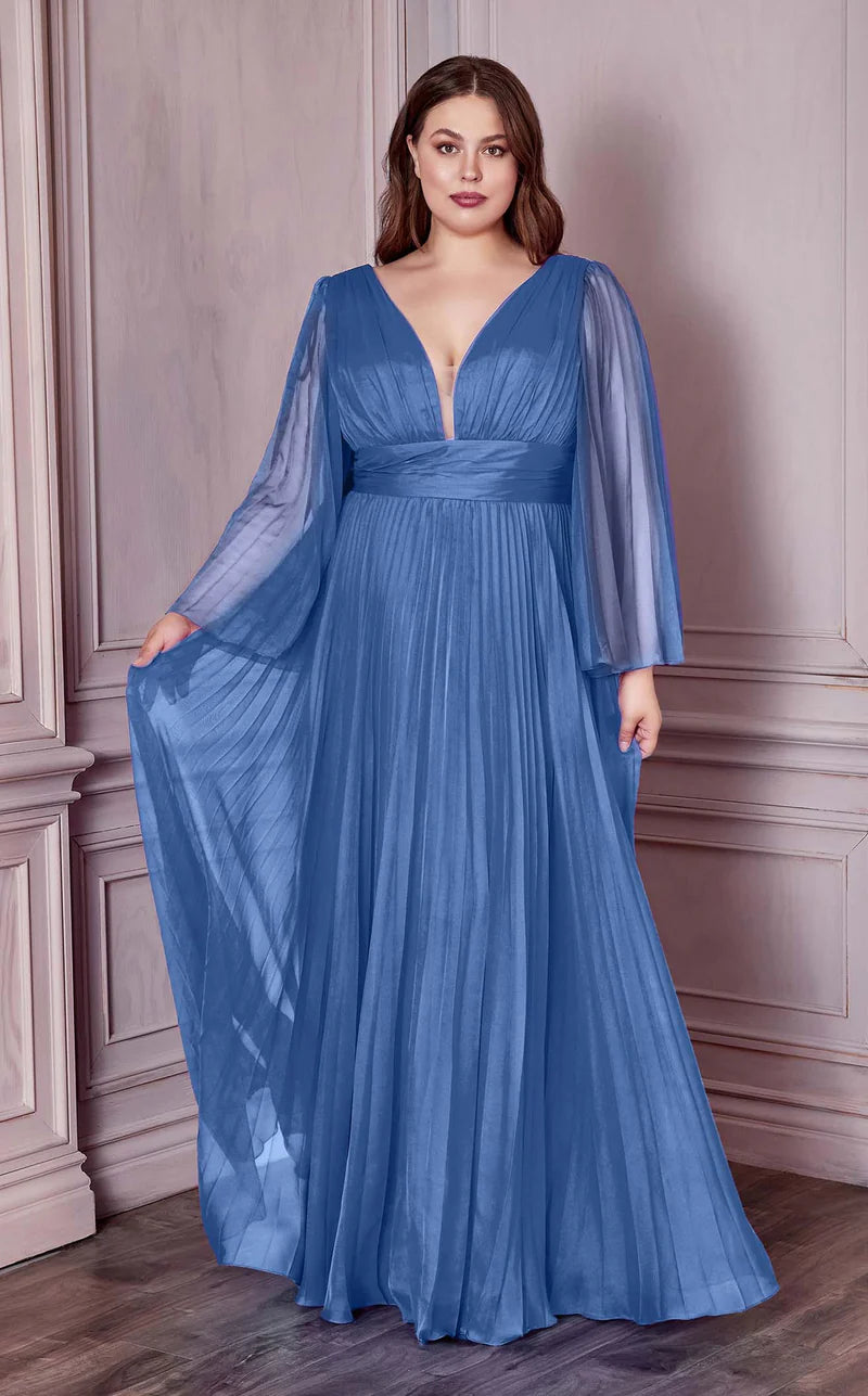 Plus Size Dresses Long Sleeve Formal A Line Plus Size Dress Blue
