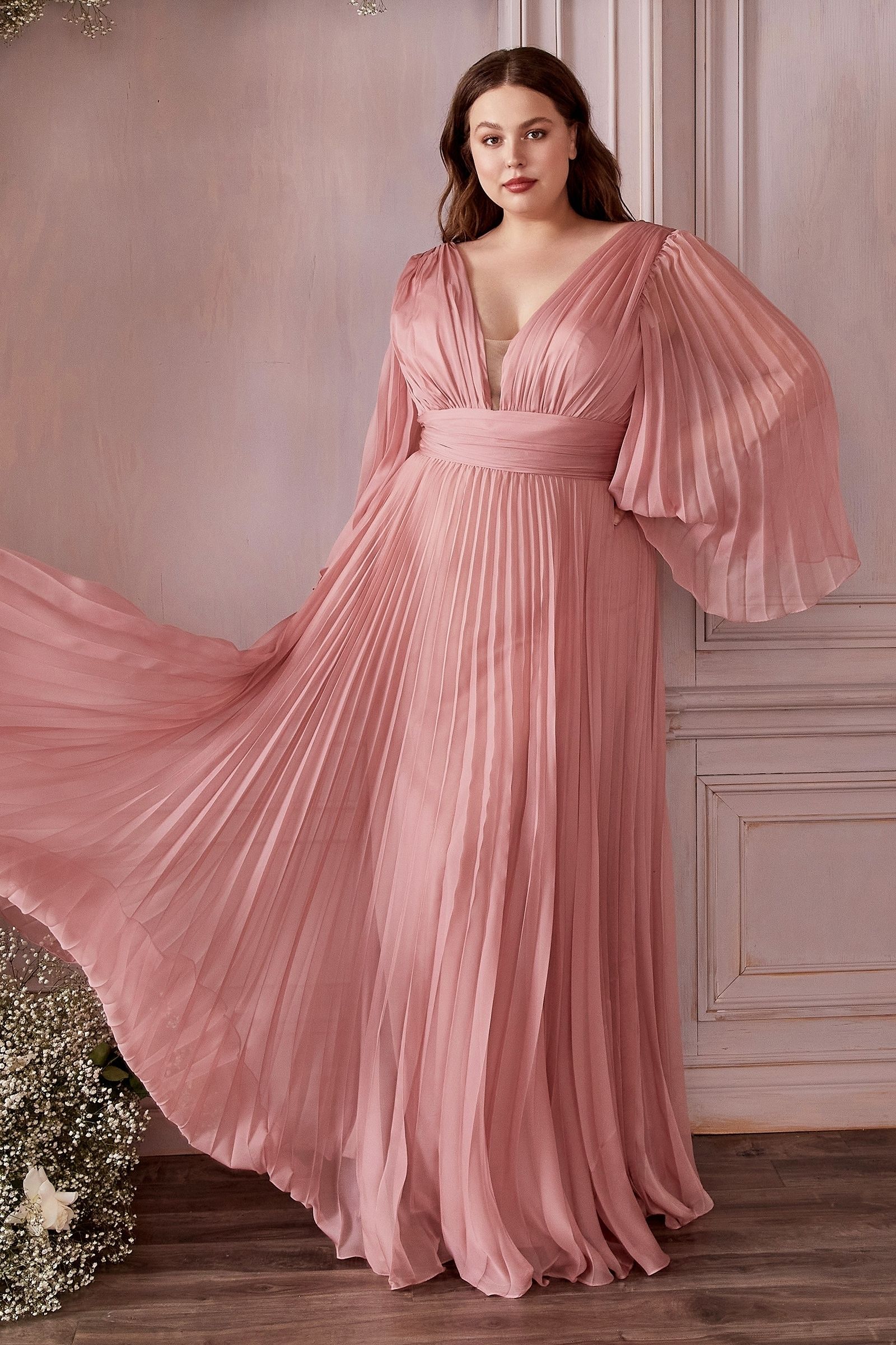 Plus Size Dresses Long Sleeve Formal A Line Plus Size Dress Rose Gold