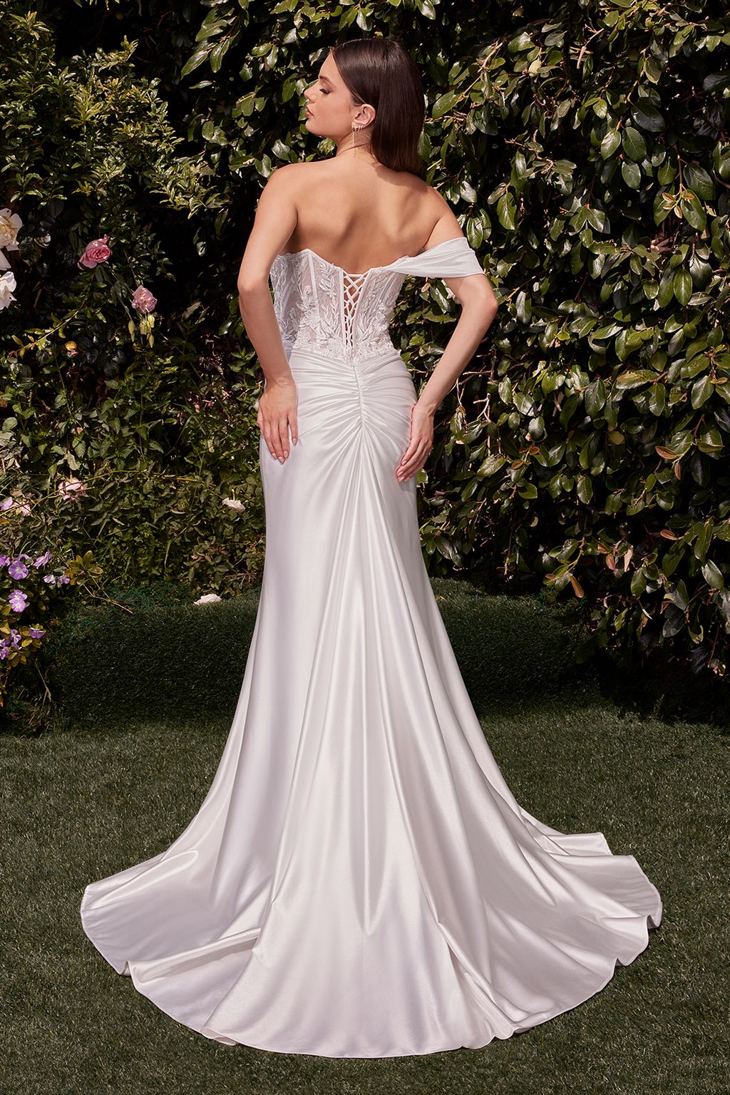Wedding Dresses Long Fitted Slit Lace Applique Wedding Dress Off White