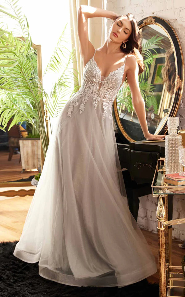 LaDivine CD874 Strapless Prom Dress in Silver