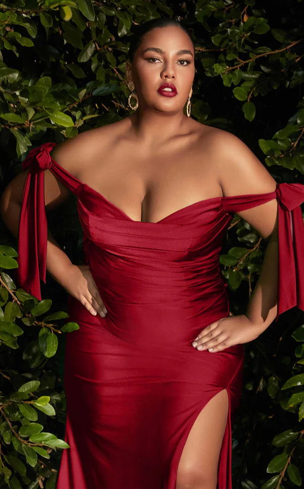 LaDivine CD943C Off Shoulder Long Dress in Burgundy