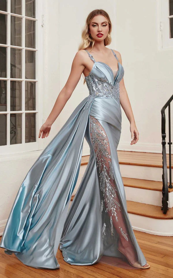 LaDivine CDS417 High Slit Sexy Prom Dress in Dusty Blue