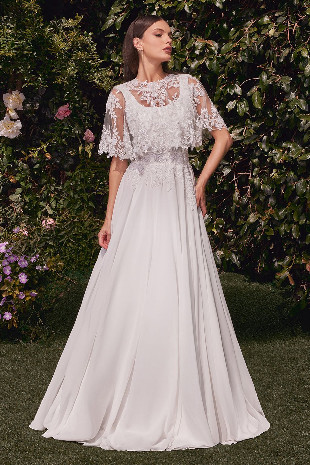 Wedding Dresses Long A Line Bridal Gown Beaded Capelet Wedding Dress Off White