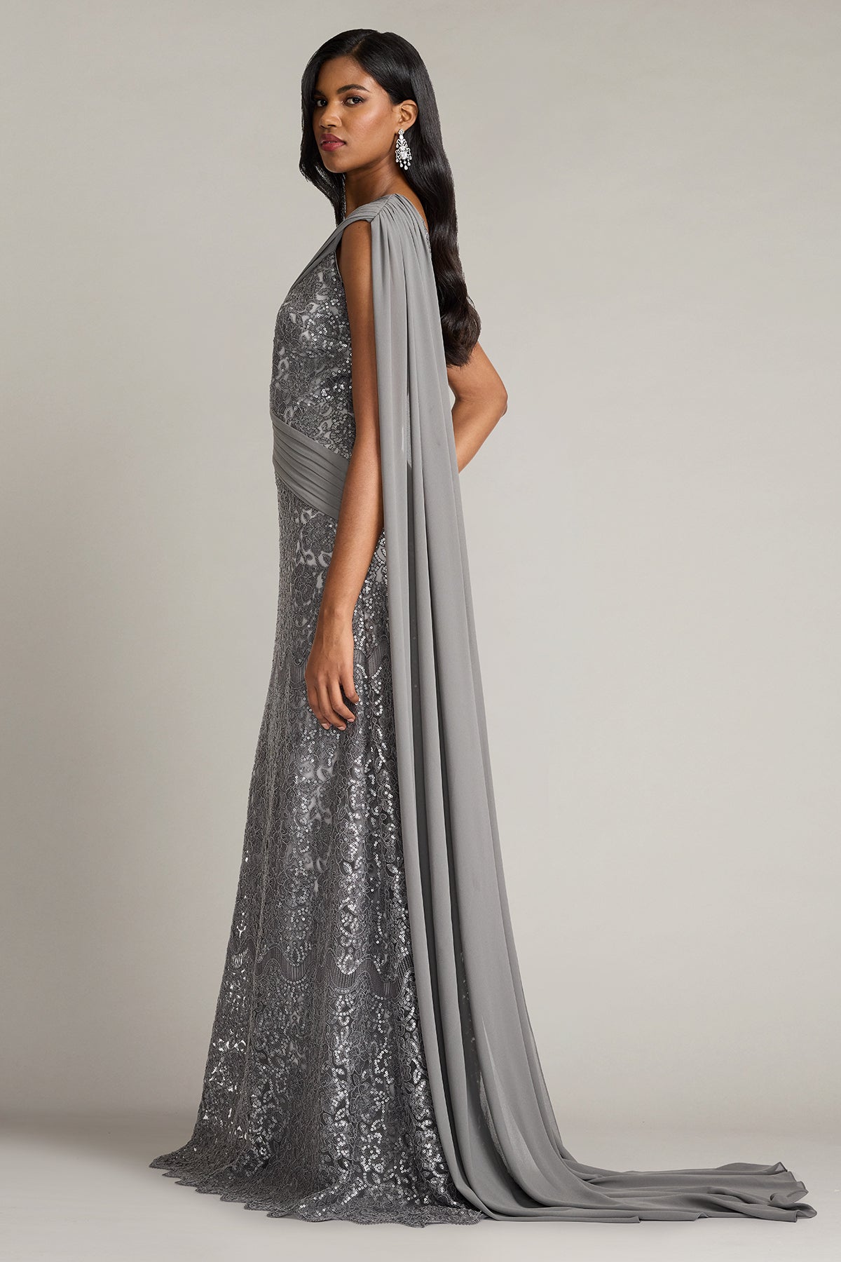 One-Shoulder Floor-Length Lace Formal Sheath/Column Tadashi Shoji CFC24366L