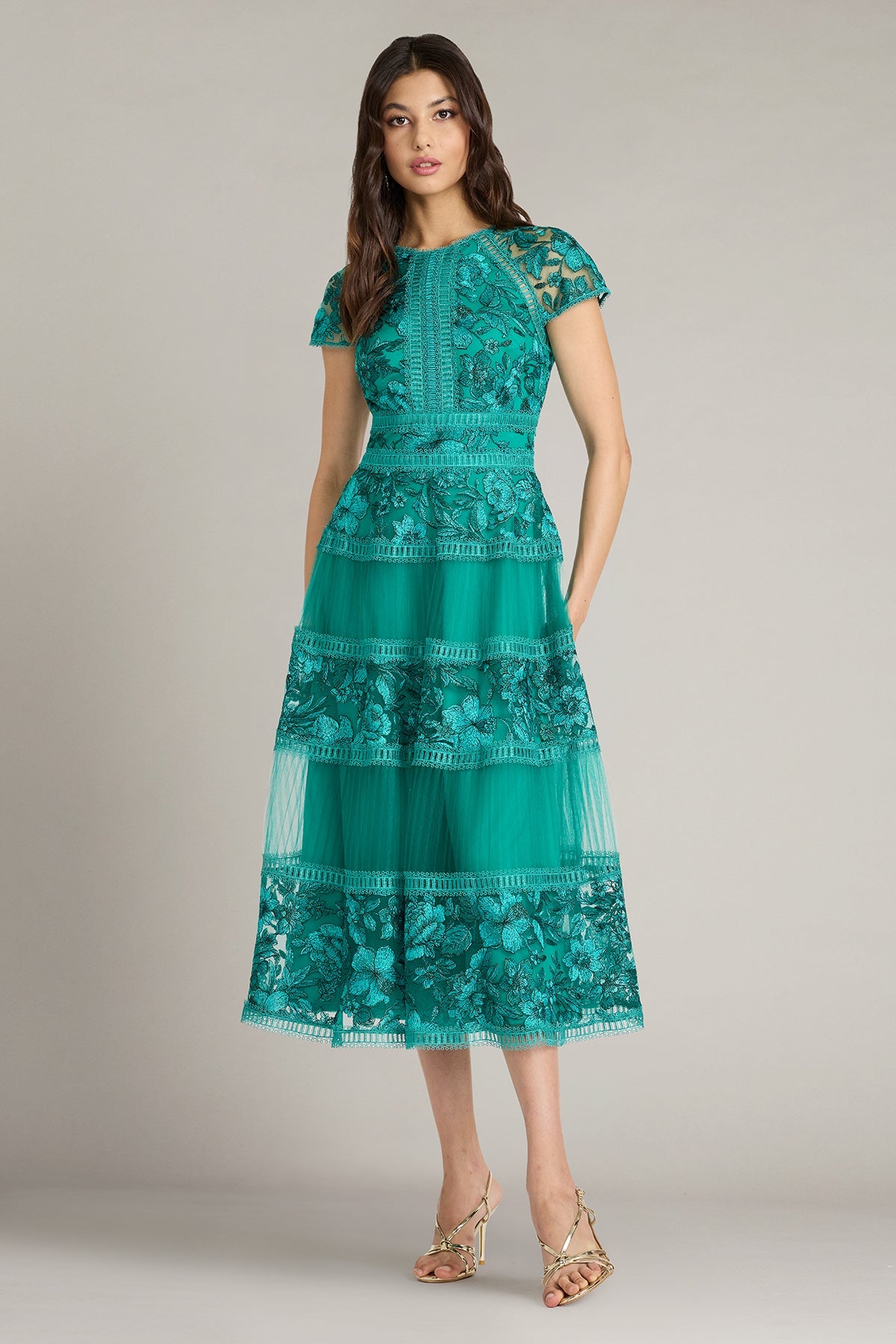 Crew/High-Neck Tea-Length Tulle Formal A-Line Tadashi Shoji CGV25752MD