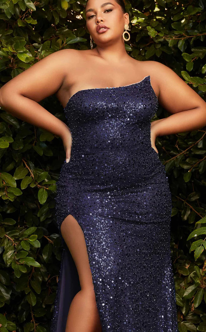 LaDivine CH165C Plus Size Strapless Sexy Long Dress in Navy