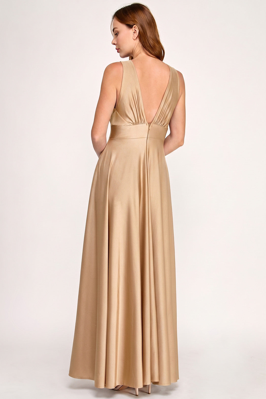 V-Neck Floor-Length Jersey Formal A-Line Lenovia 3120