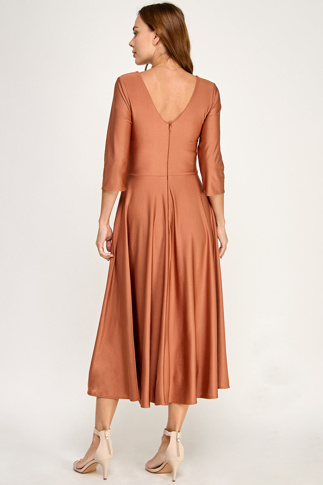 V-Neck Midi Jersey Cocktail A-Line Lenovia 3127