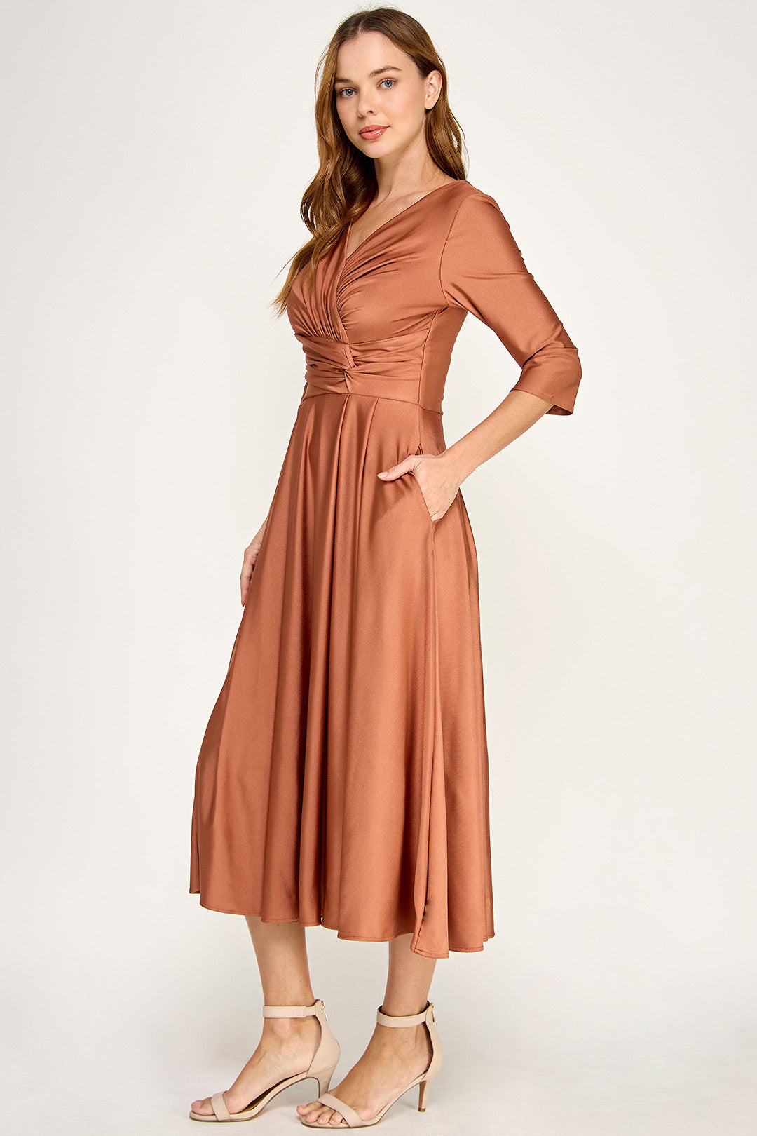 V-Neck Midi Jersey Cocktail A-Line Lenovia 3127