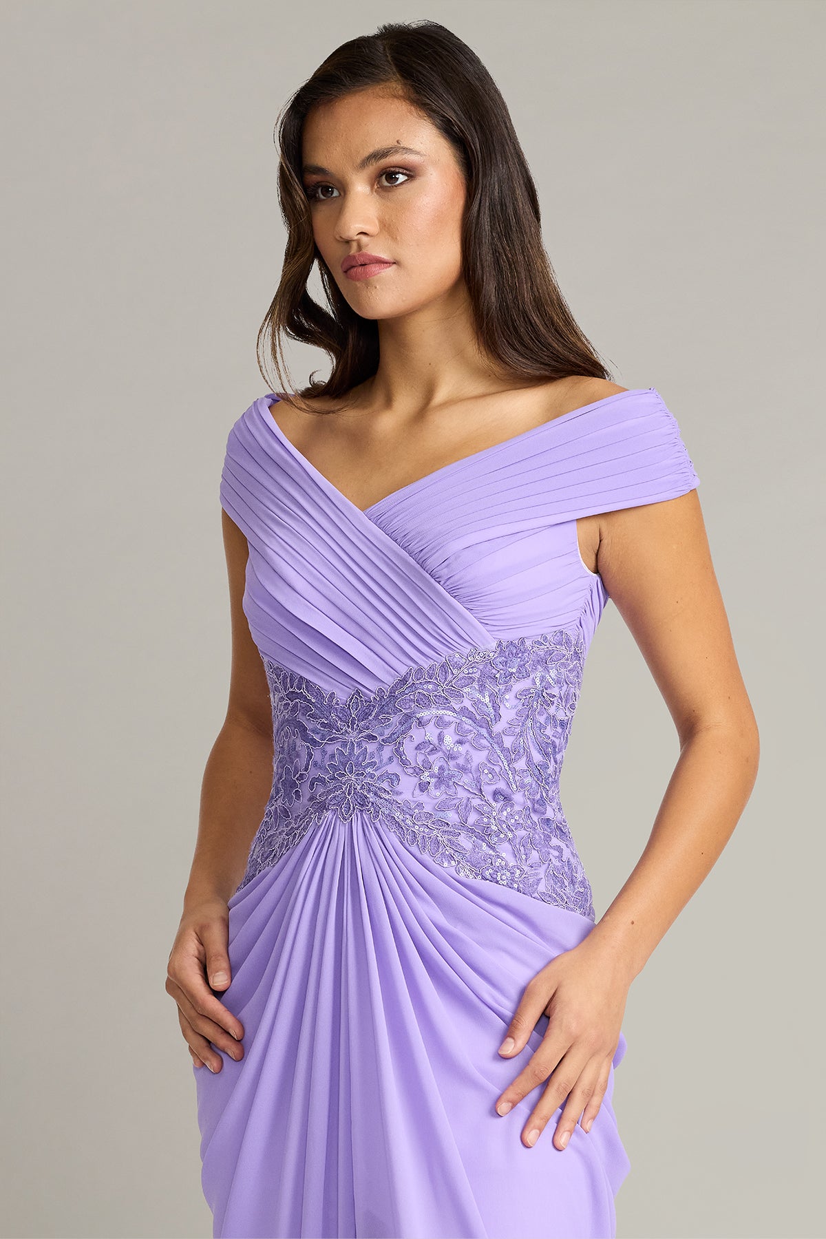 Off-the-Shoulder Floor-Length Chiffon Formal Sheath Tadashi Shoji CJI26162L