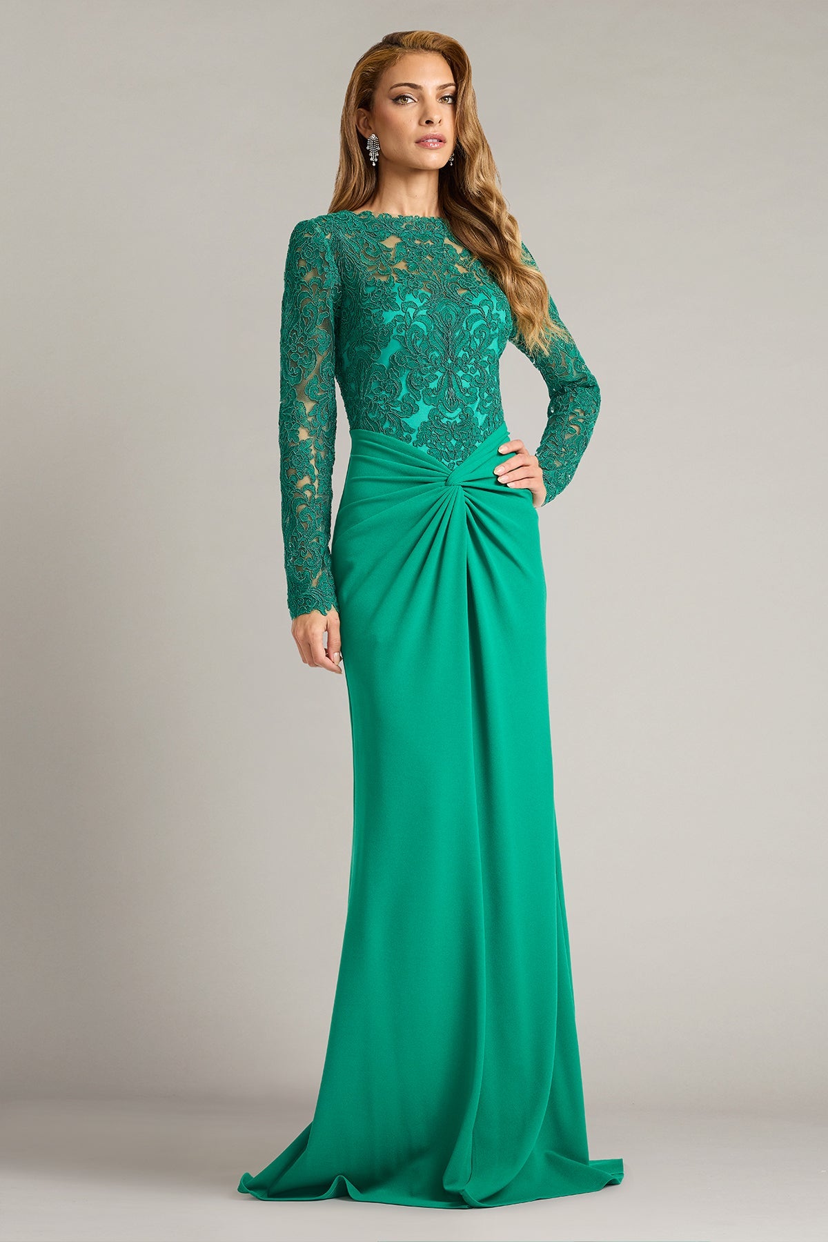 Crew/High-Neck Floor-Length Lace Formal Mermaid Tadashi Shoji CKC26257L