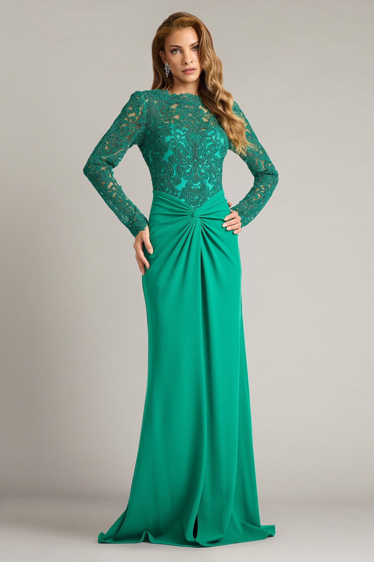 Crew/High-Neck Floor-Length Lace Formal Mermaid Tadashi Shoji CKC26257L