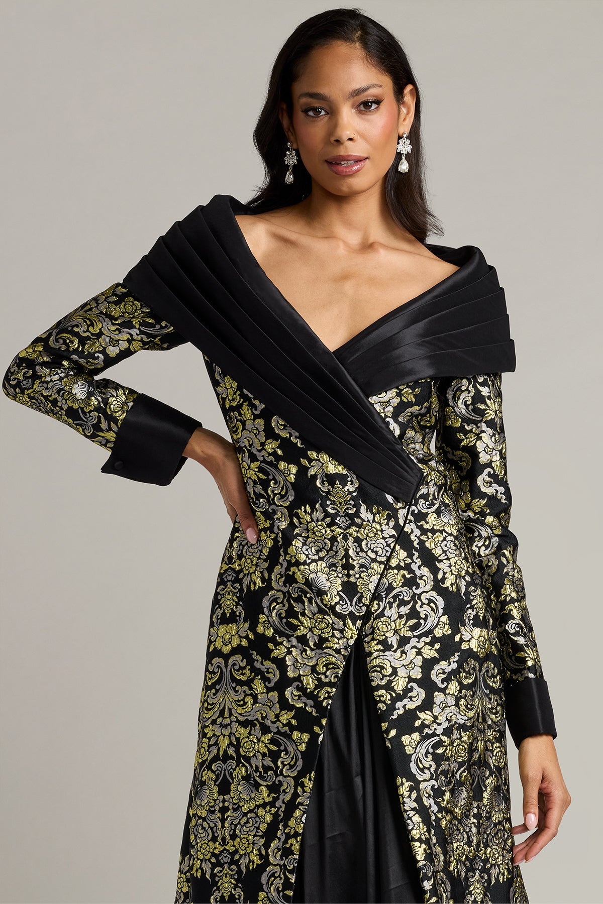 Off-the-Shoulder Floor-Length Satin Formal A-Line Tadashi Shoji CKD26306L