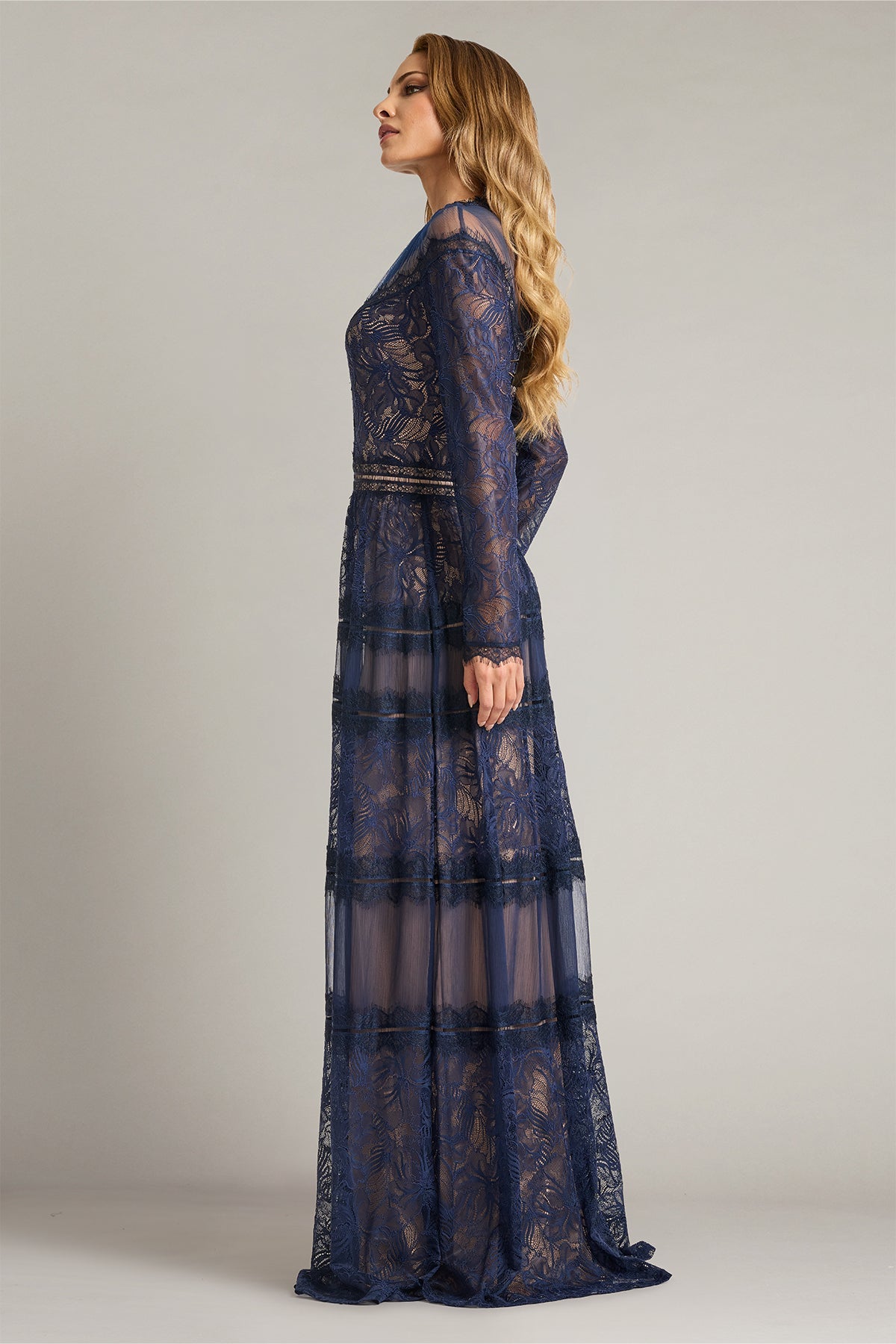 Illusion Floor-Length Lace Evening A-Line Tadashi Shoji CKI26361L