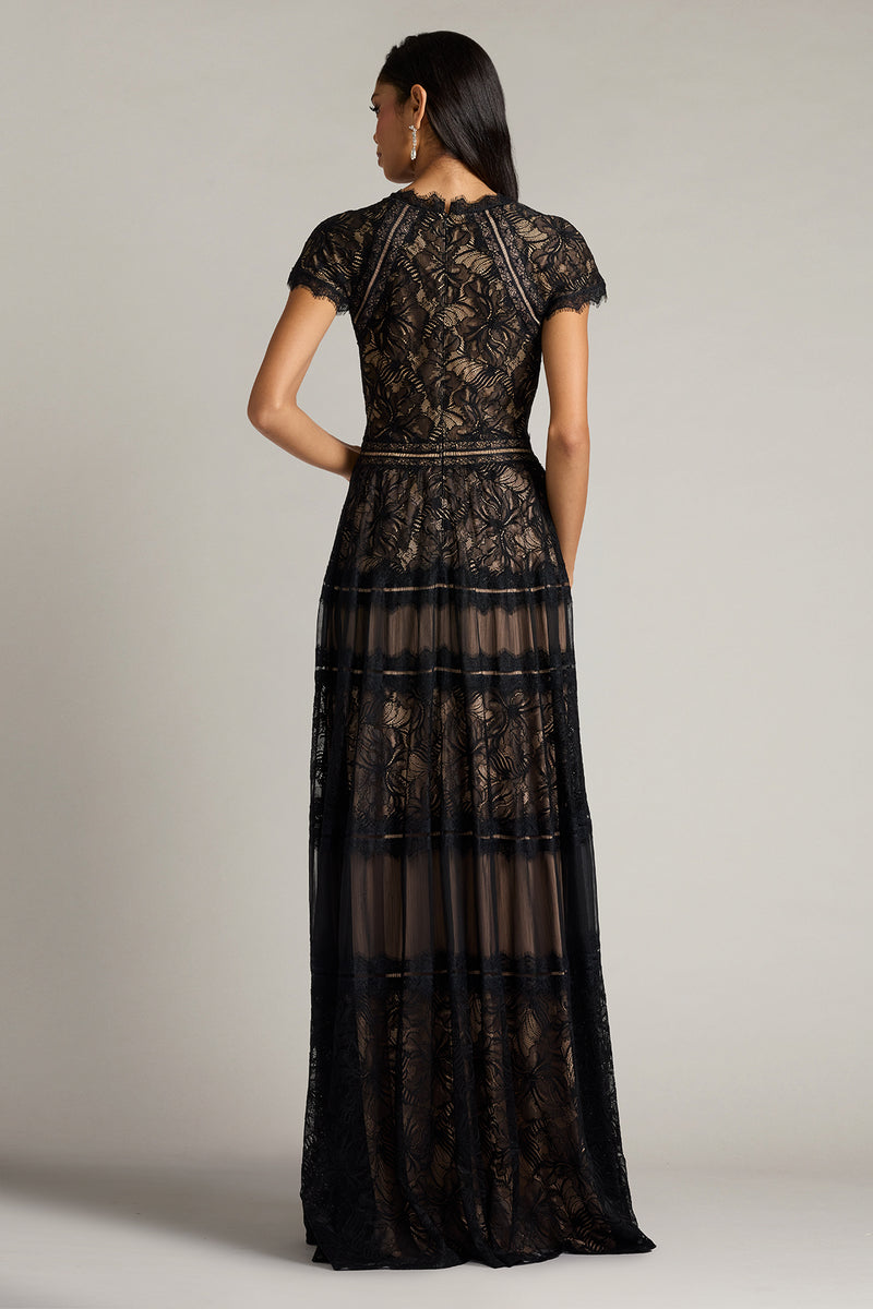 Crew High-Neck Floor-Length Lace Formal A-Line Tadashi Shoji CKI26362L