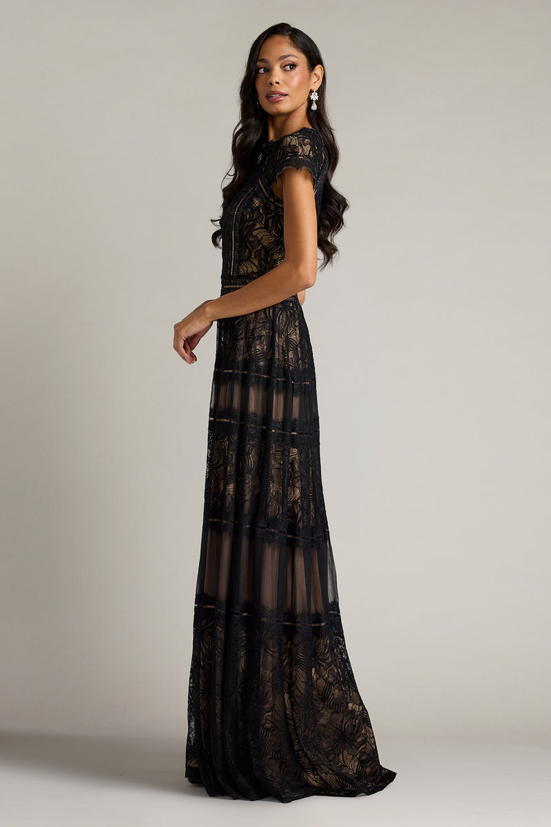 Crew High-Neck Floor-Length Lace Formal A-Line Tadashi Shoji CKI26362L
