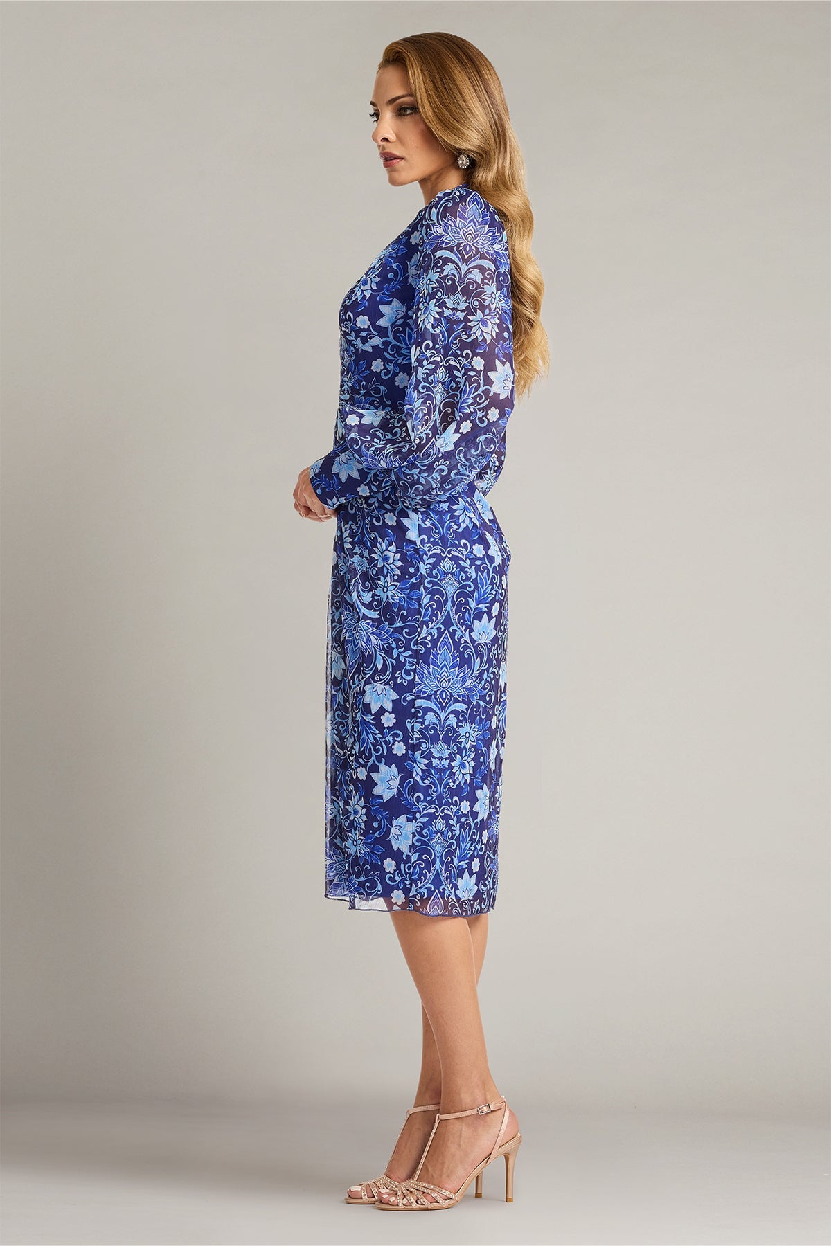 V-Neck Midi Chiffon Cocktail Fit & Flare Tadashi Shoji CKJ26353M