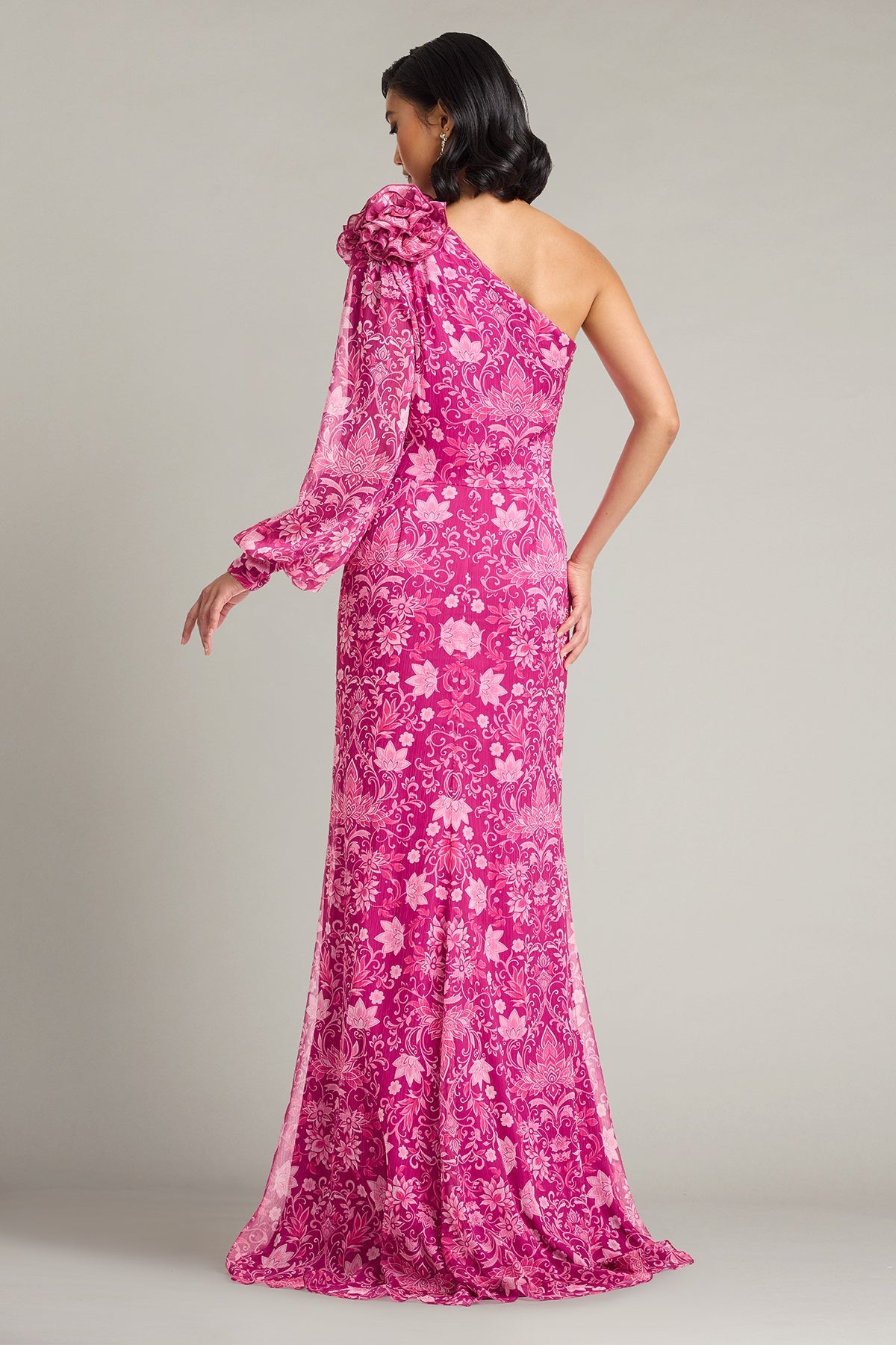 One-Shoulder Floor-Length Chiffon Evening Sheath Tadashi Shoji CKJ26354L