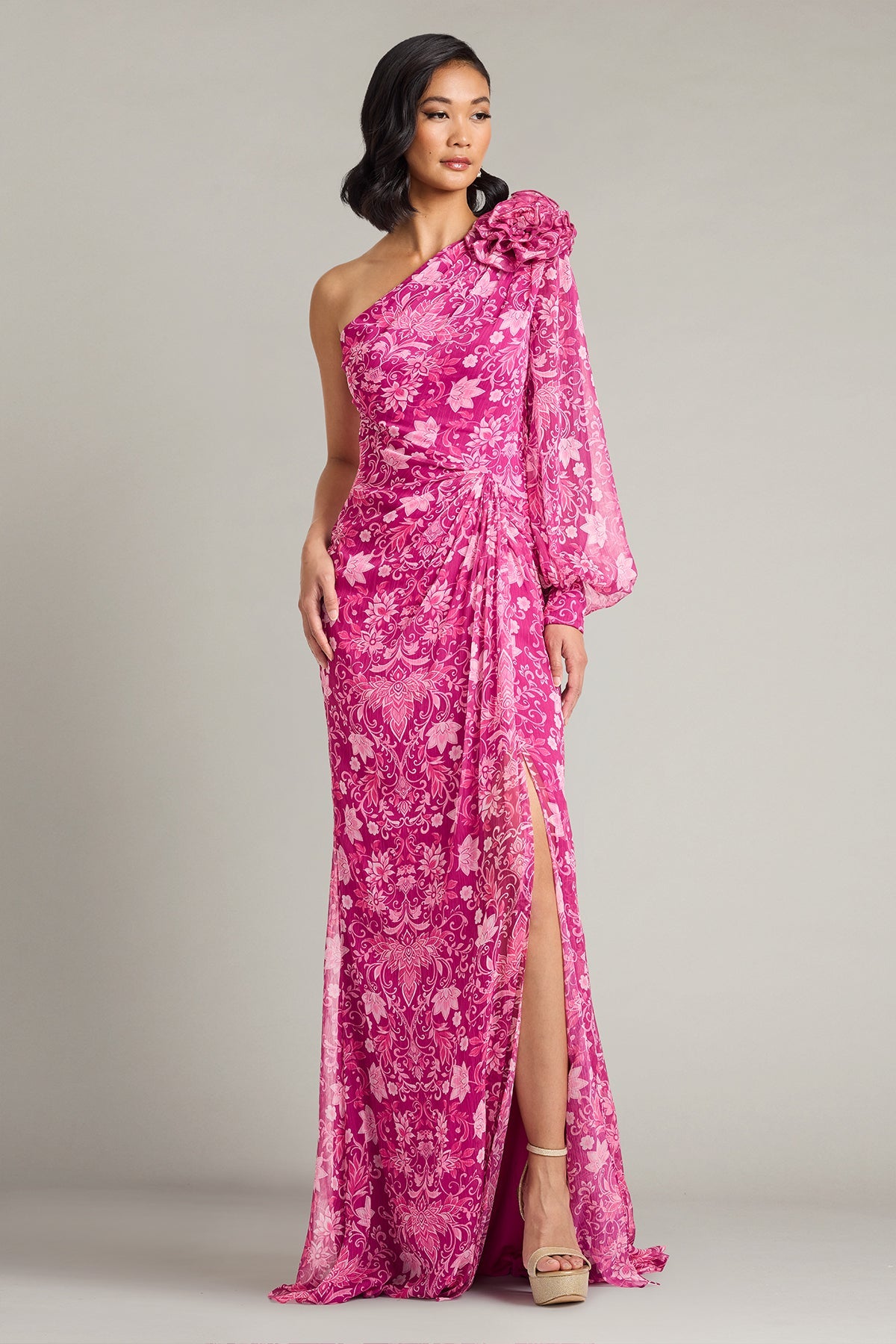 One-Shoulder Floor-Length Chiffon Evening Sheath Tadashi Shoji CKJ26354L