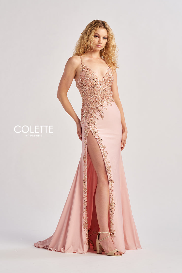 Prom Dresses Mermaid Fit Long Formal Lace Applique Prom Dress Rose Gold