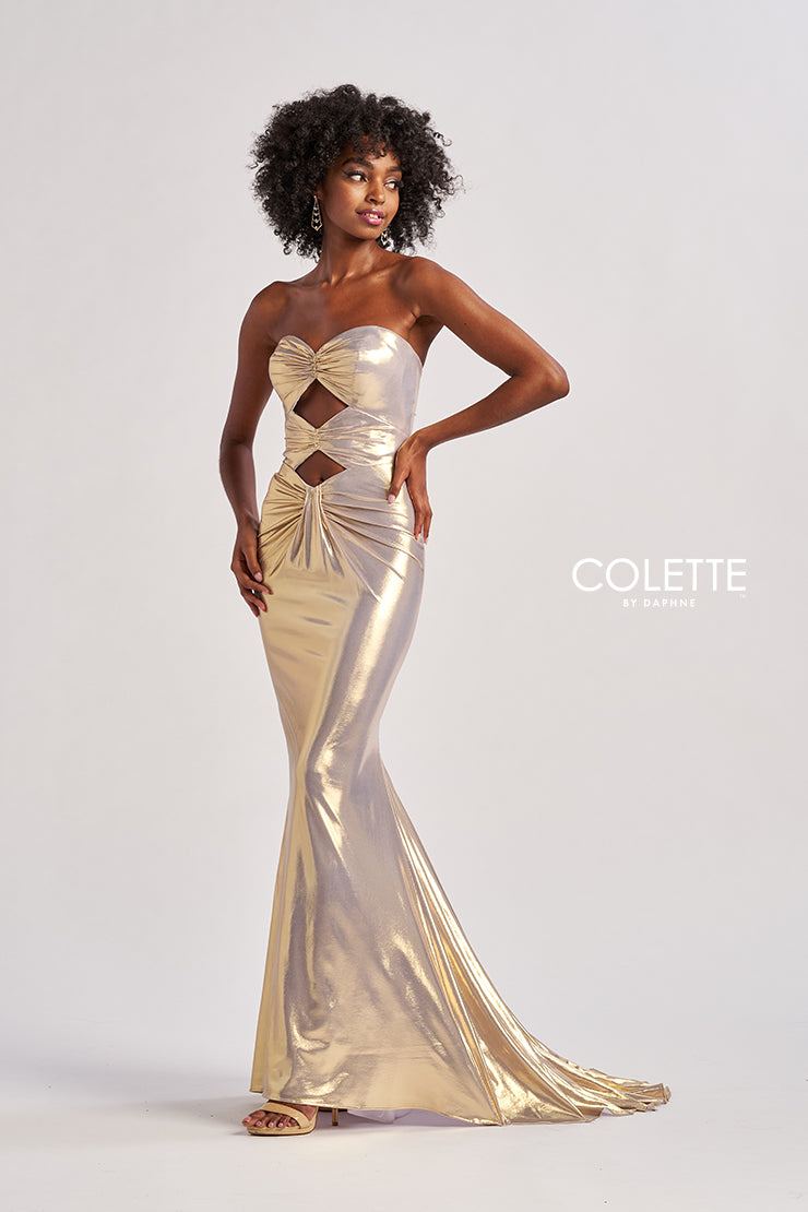 Prom Dresses Long Fitted Formal Metallic Prom Dress Gold