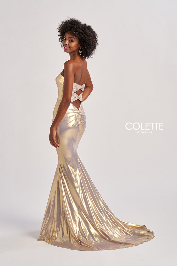 Prom Dresses Long Fitted Formal Metallic Prom Dress Gold