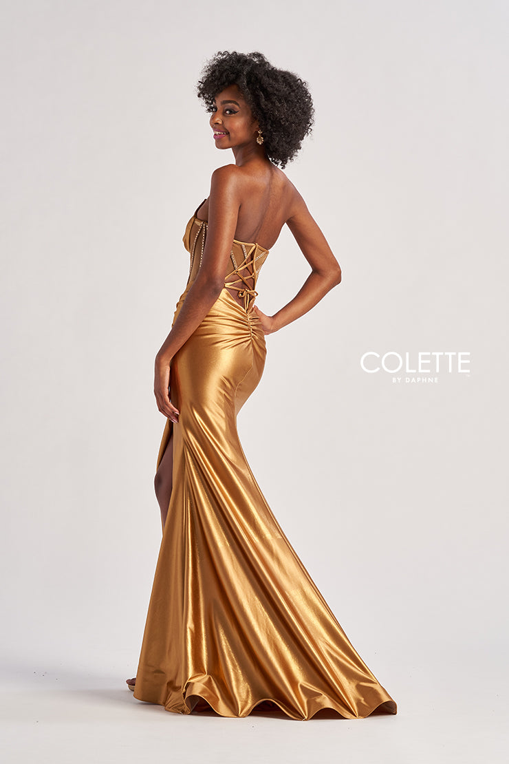 Prom Dresses Metallic Mermaid Long Formal Corset Prom Dress Bronze
