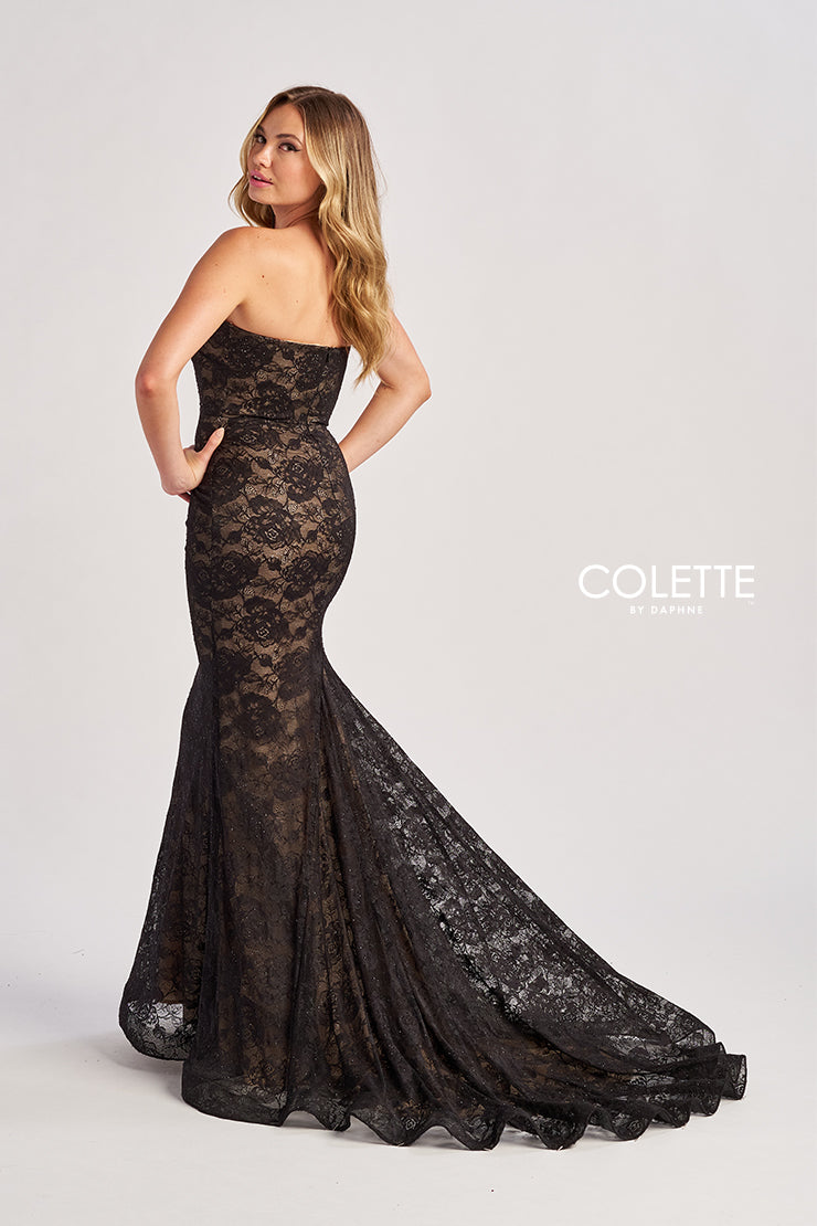 Prom Dresses Long Formal Glitter Lace Mermaid Prom Dress Black/Nude