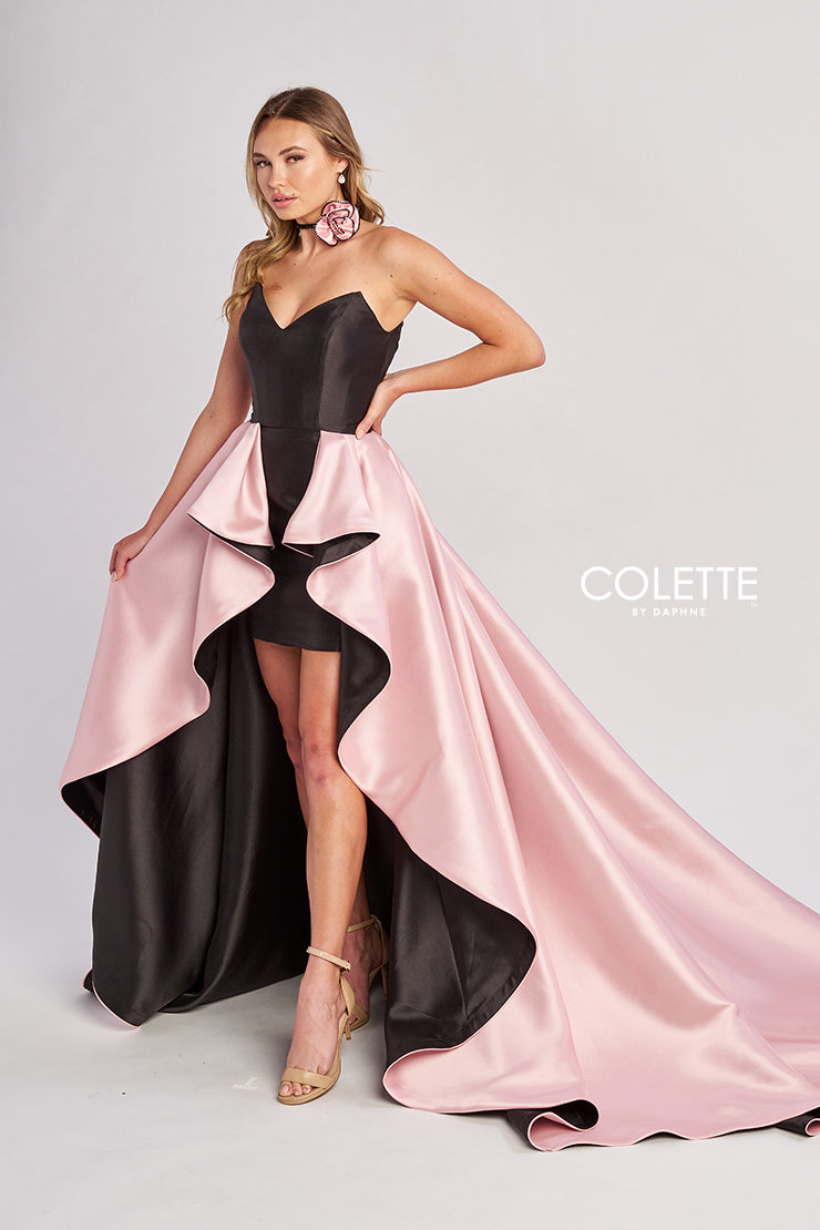 Prom Dresses High Low Formal Two Toned Overskirt Prom Dress Black/Blush