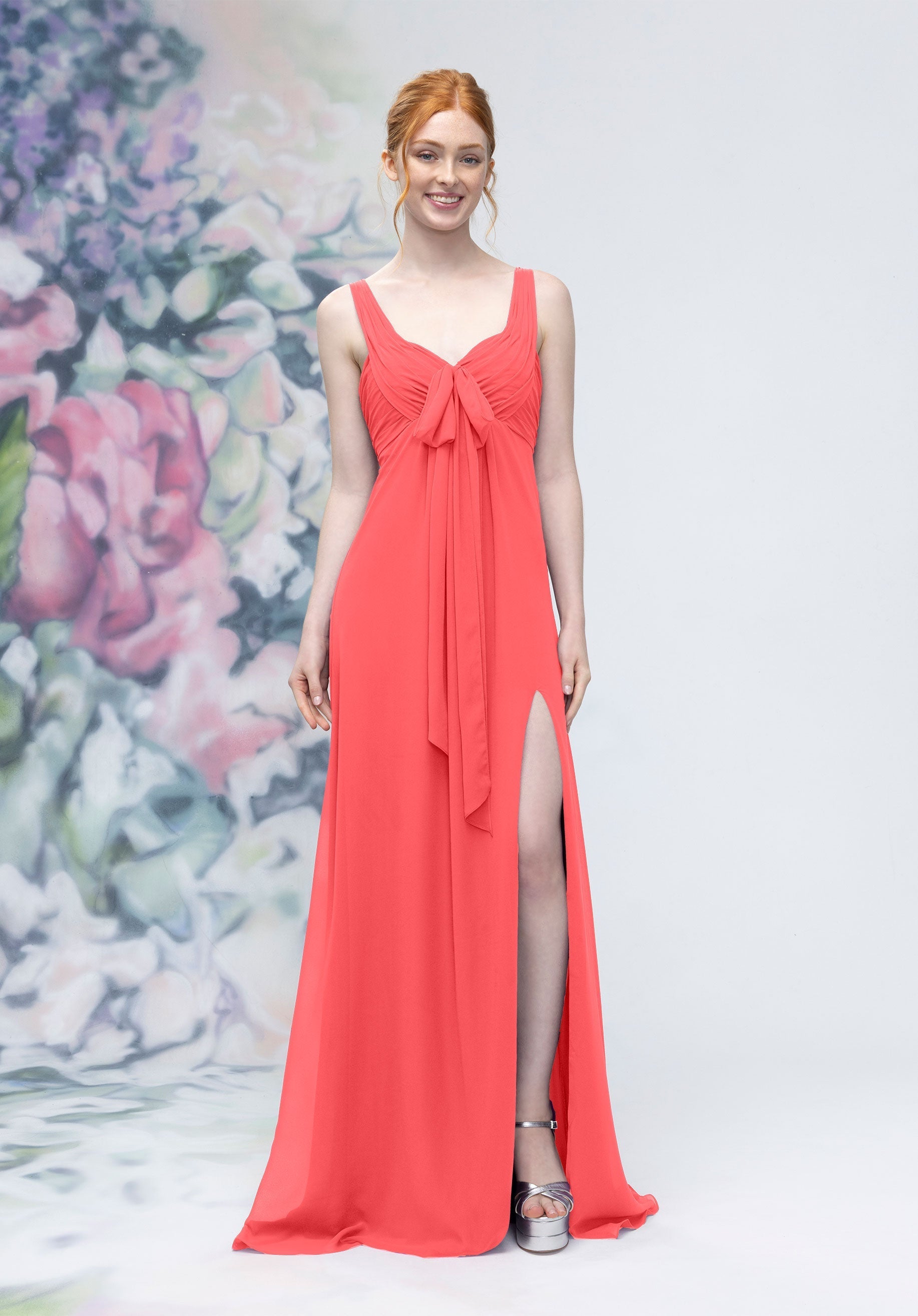 Formal Dresses Slit Long Formal A Line Dress Cantaloupe-Chiffon-3030009-Pleated