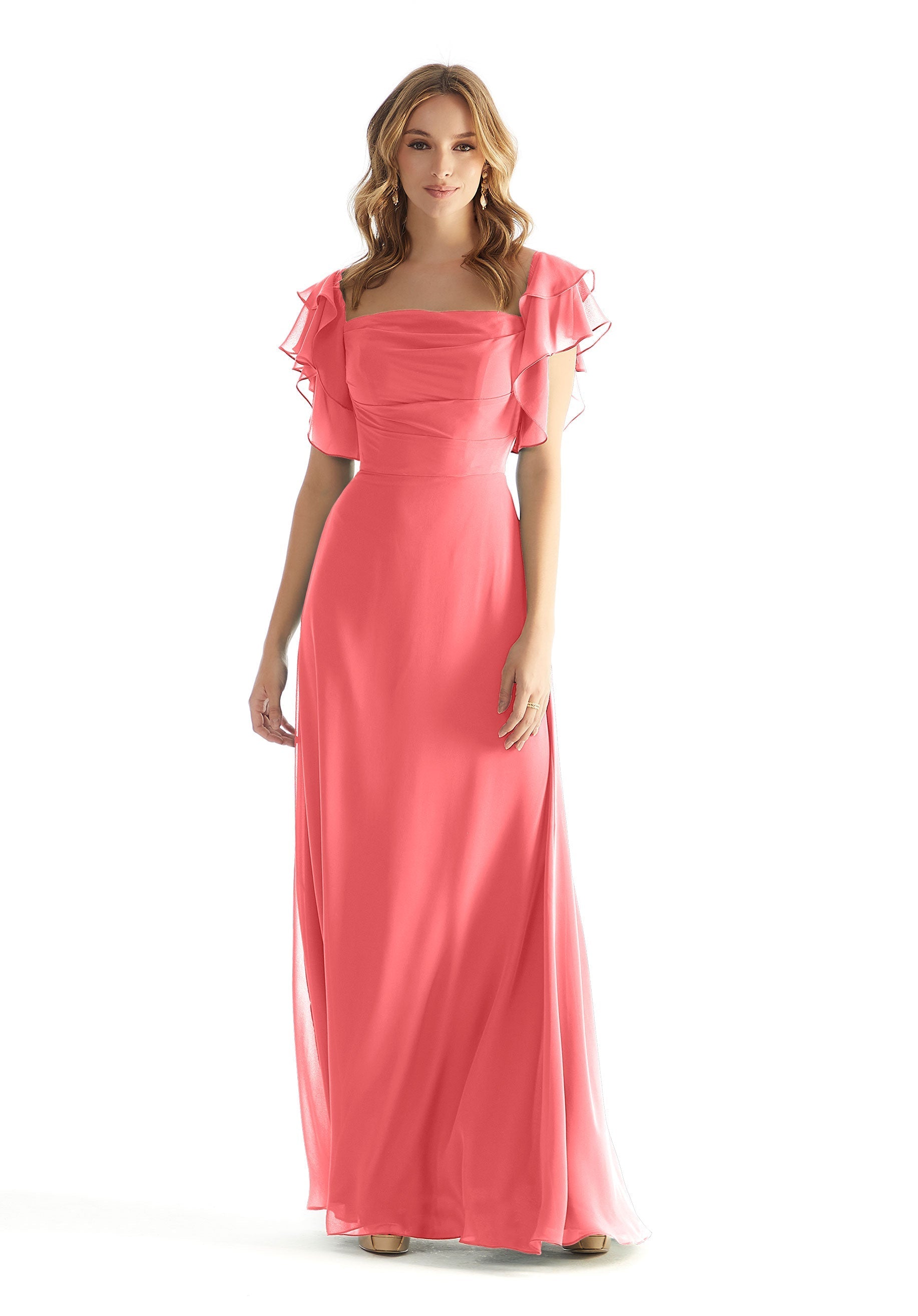 Formal Dresses A Line Ruffle Formal Long Dress Cantaloupe-Chiffon-31227-Ruffle