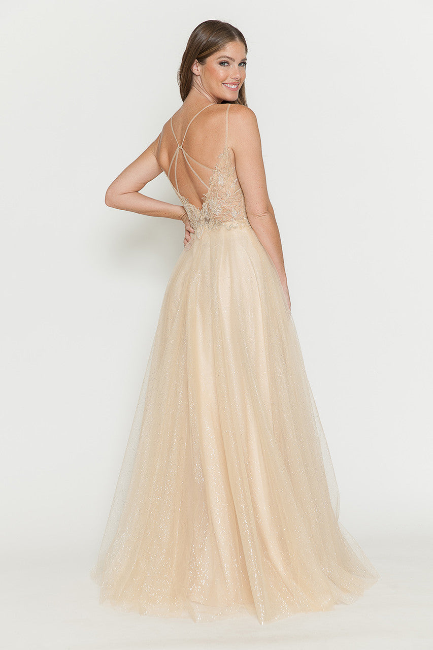 Prom Dresses Long Beaded Sequin Formal Prom Dress Lenovia 8183 Champagne Gold-Tulle-8183-Beaded