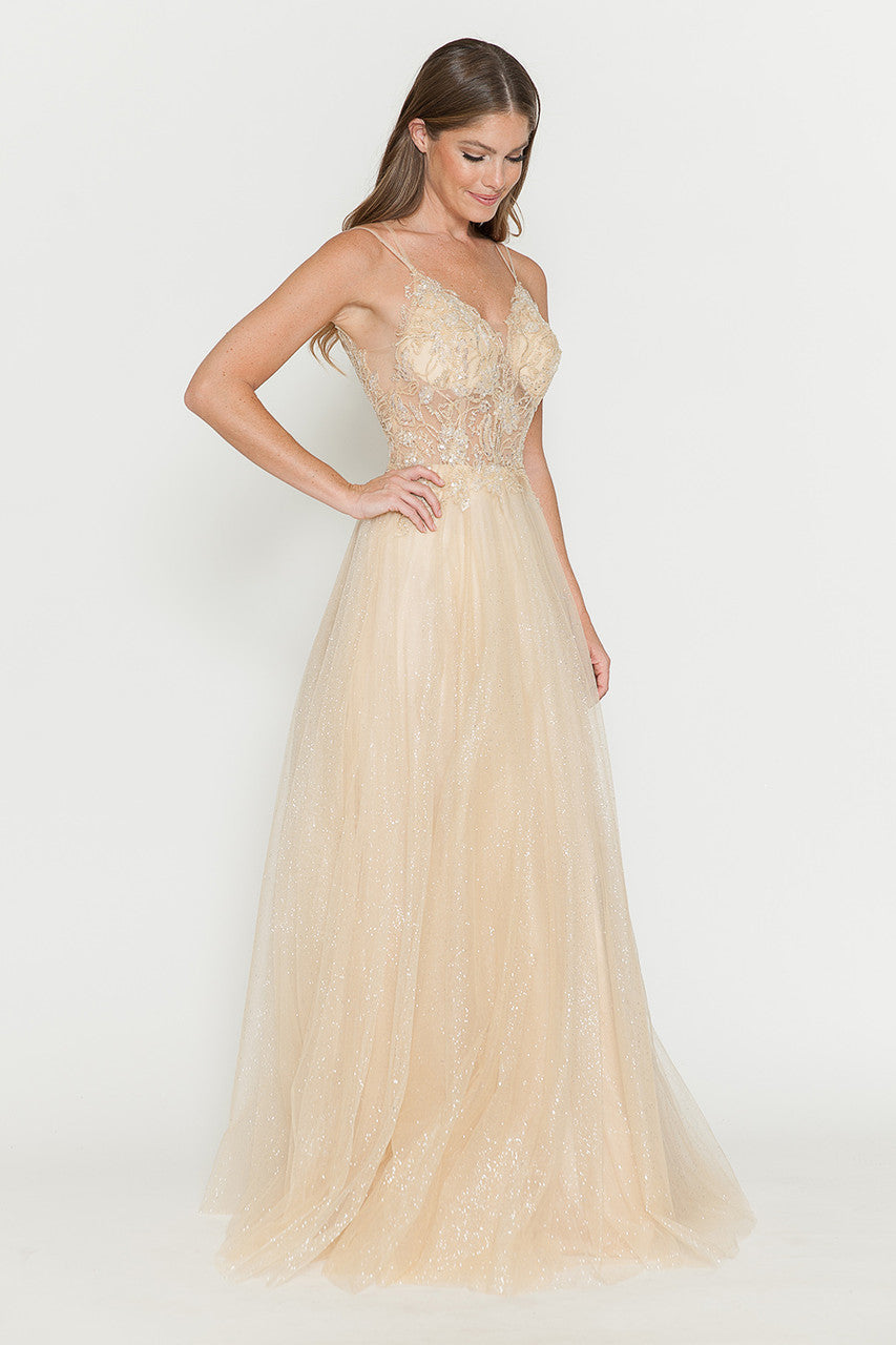 Prom Dresses Long Beaded Sequin Formal Prom Dress Lenovia 8183 Champagne Gold-Tulle-8183-Beaded