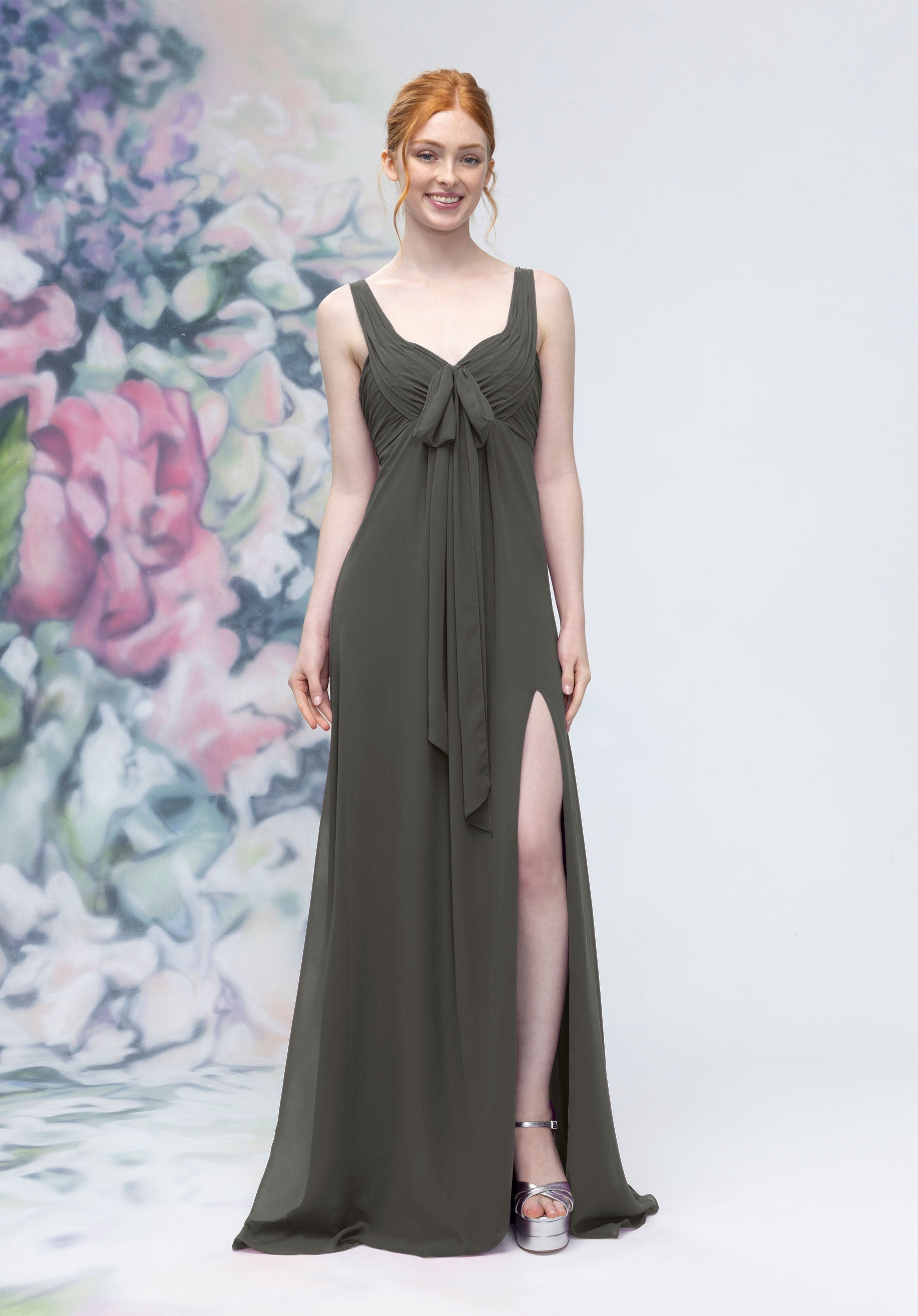 Formal Dresses Slit Long Formal A Line Dress Charcoal-Chiffon-3030009-Pleated