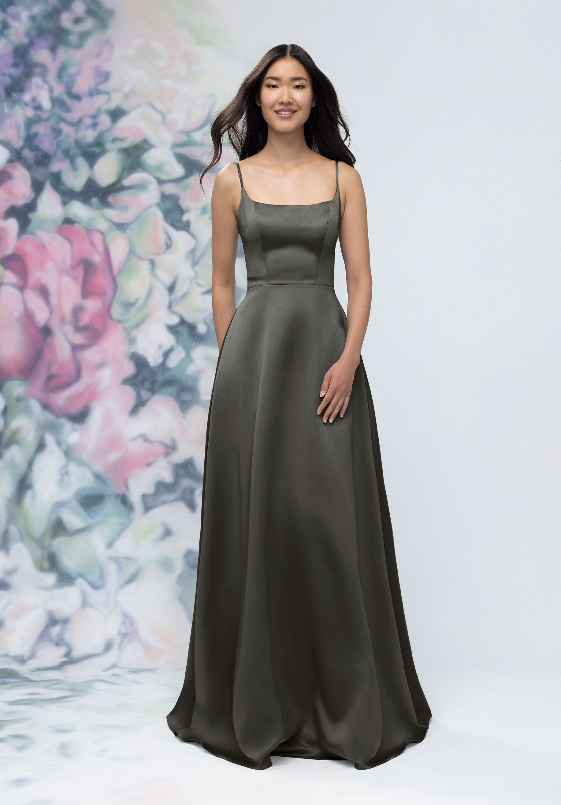 Formal Dresses A Line Long Formal Dress Charcoal-Satin-3030017-A Line