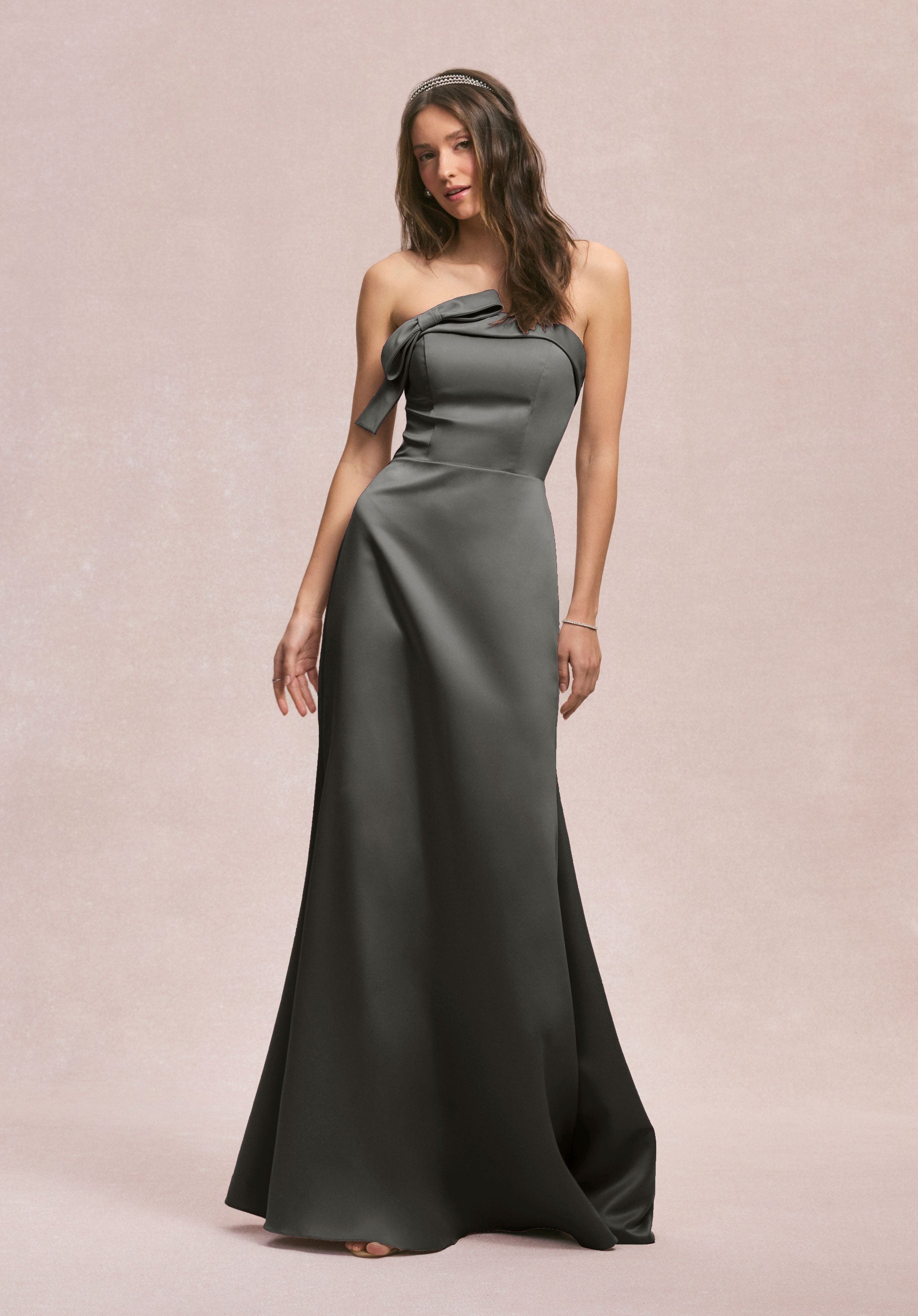 Formal Dresses A Line Formal Long Evening Dress Charcoal-Satin-31246-Fitted