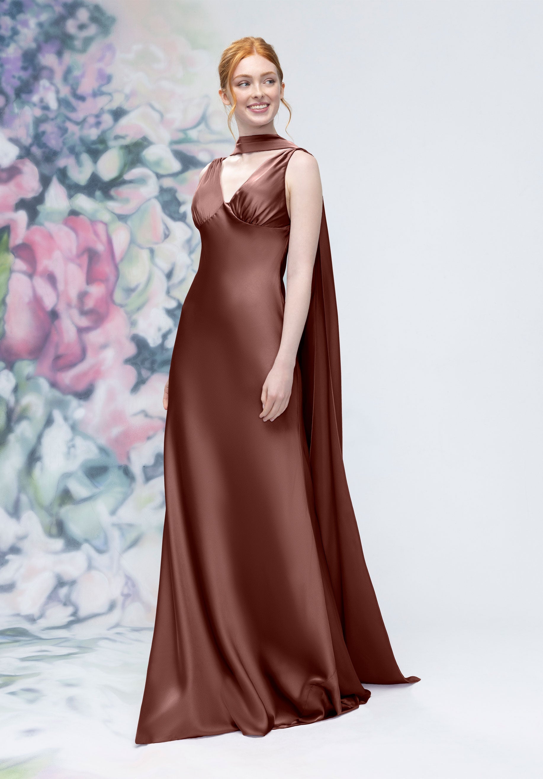 Formal Dresses Evening Long Formal A Line Dress Chocolate-Satin-3030016-Cowl