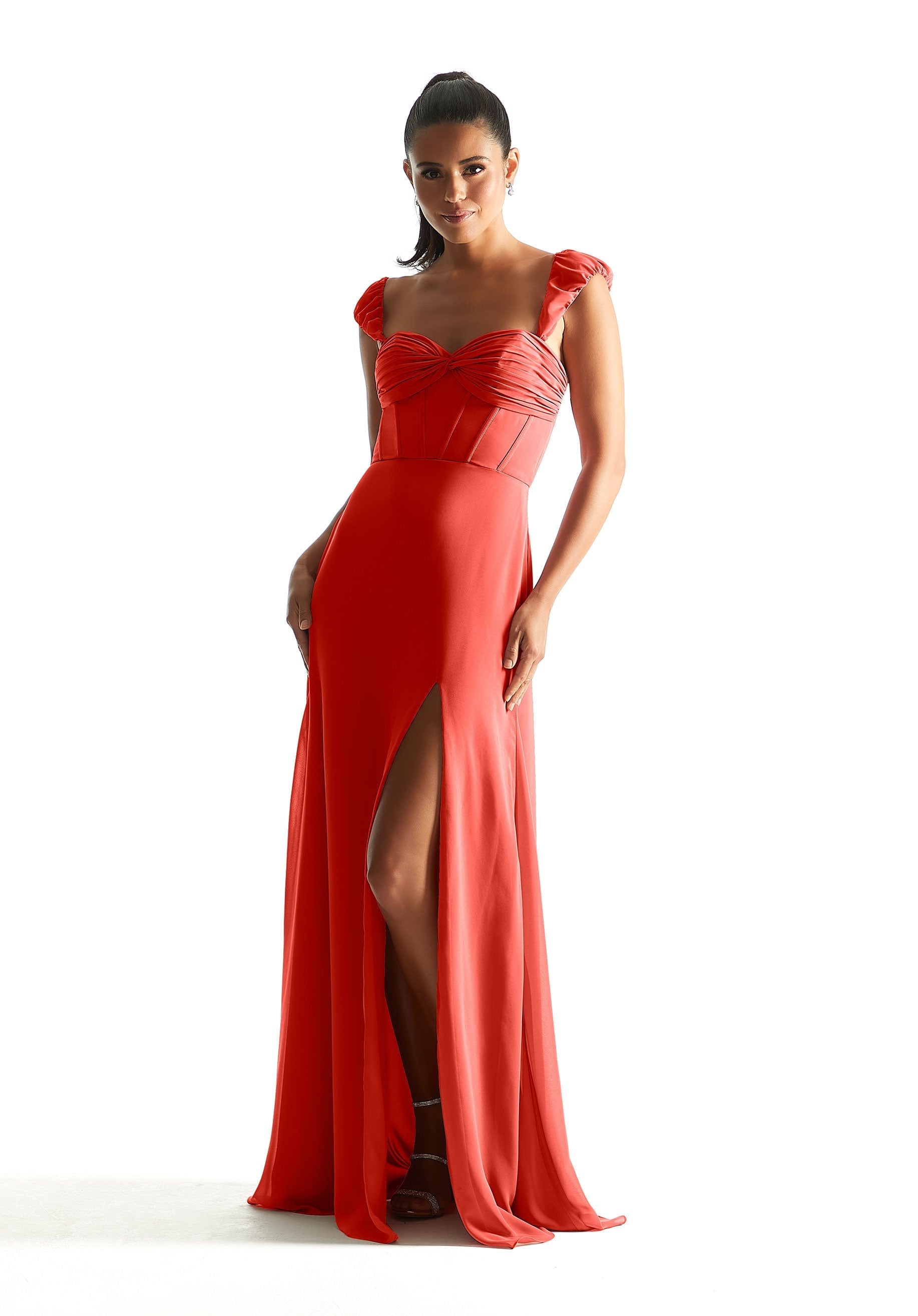Formal Dresses Long Formal Corset Slit Evening Dress Cinnamon-Chiffon-21855-Corset