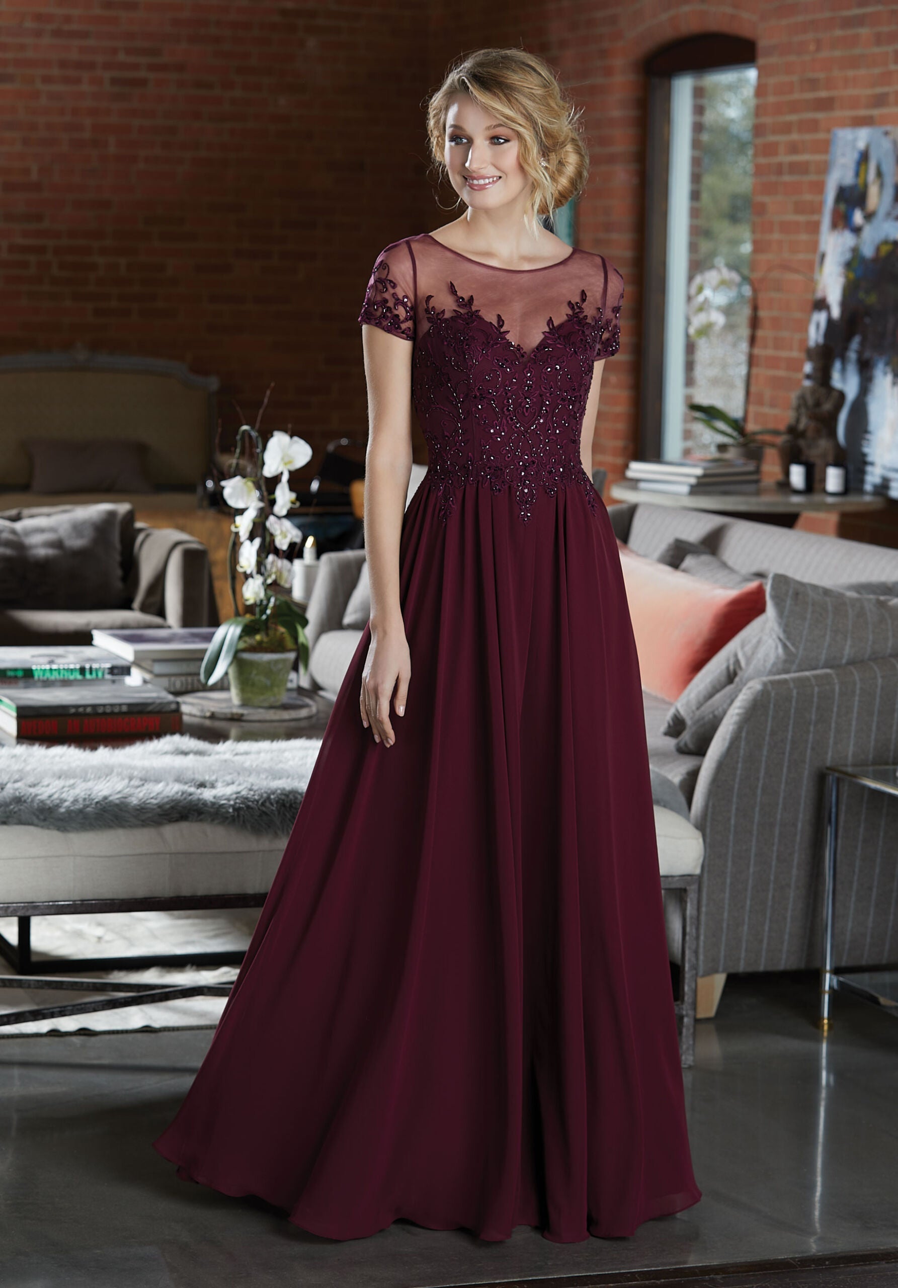 Formal Dresses A Line Beaded Long Formal Dress Claret-Chiffon-21585-Baeded