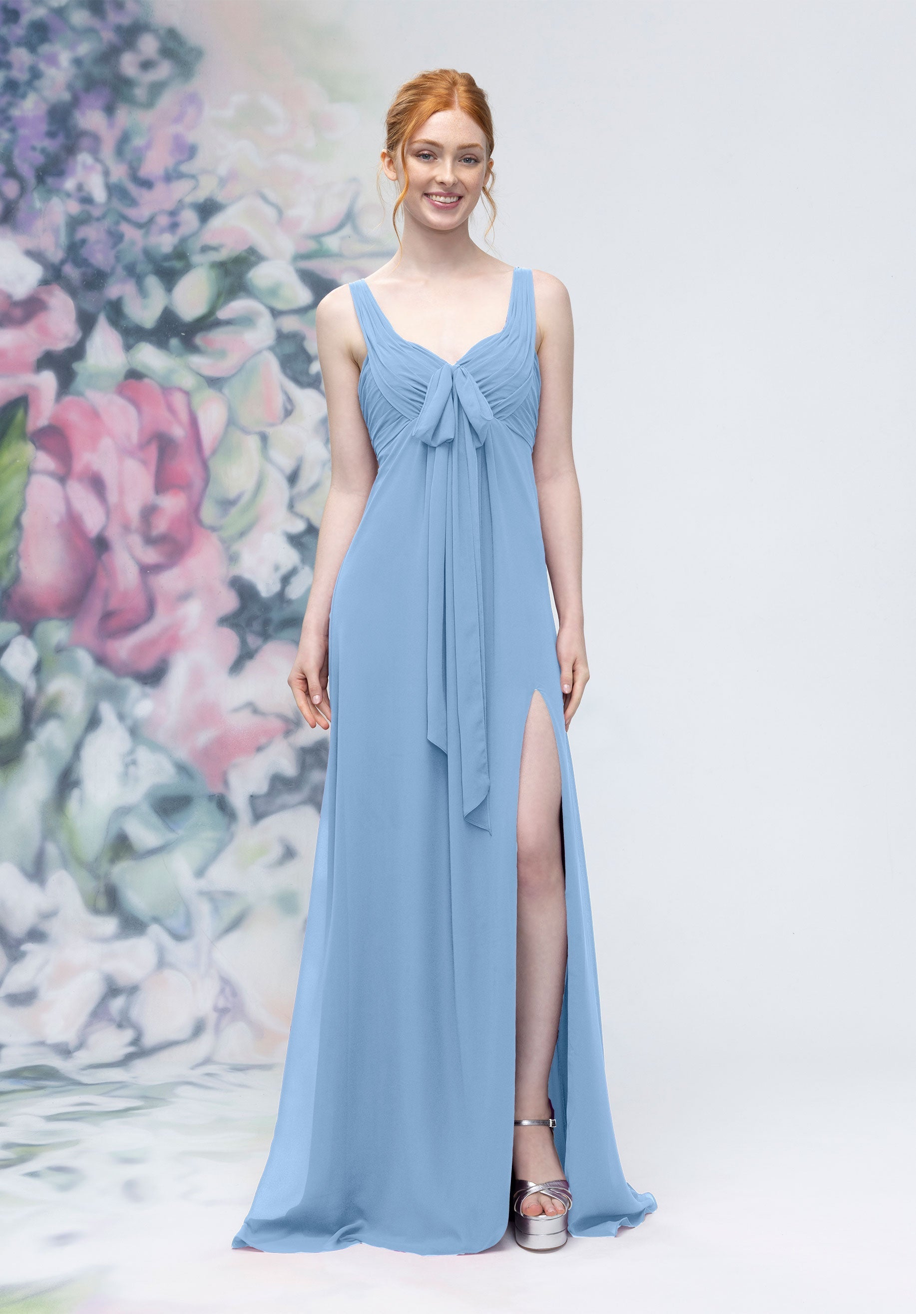 Formal Dresses Formal Slit Long A Line Dress Cornflower-Chiffon-3030009-Pleated