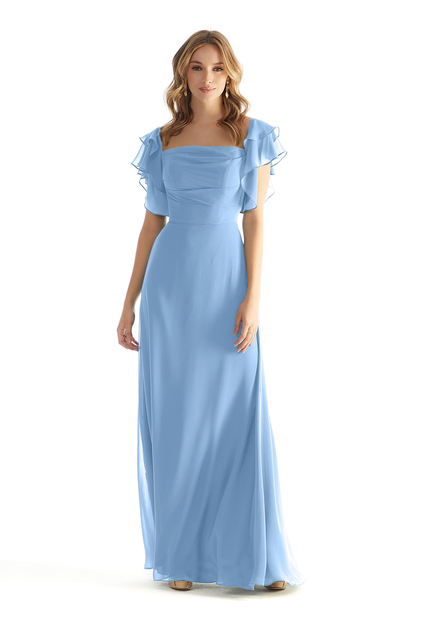 Formal Dresses Formal Ruffle Long Dress Cornflower-Chiffon-31227-Ruffle