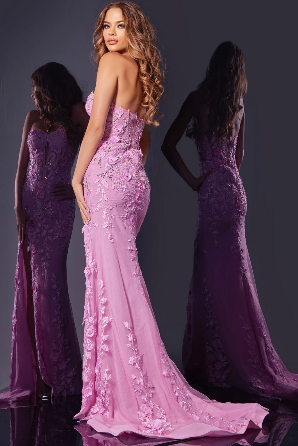 Prom Dresses Fitted Long Floral Formal Prom Dress Pink