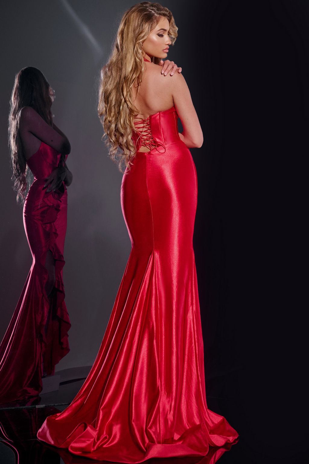 Prom Dresses Long Ruffle Fitted Formal Prom Dress Red