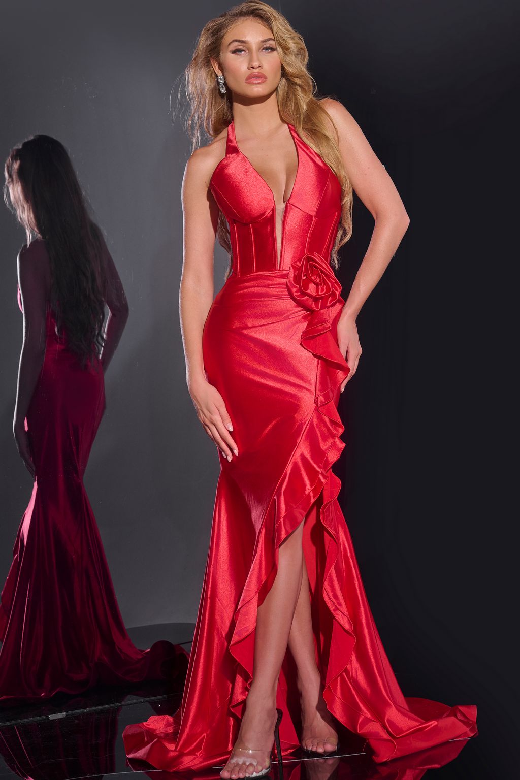 Prom Dresses Long Ruffle Fitted Formal Prom Dress Red