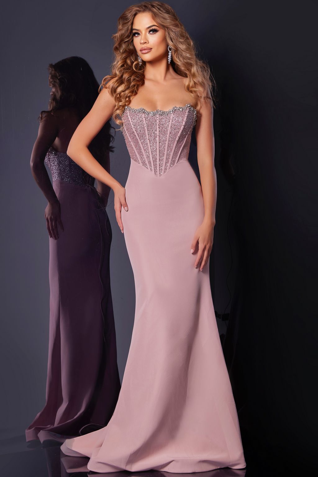 Prom Dresses Beaded Long Corset Formal Prom Dress Blush