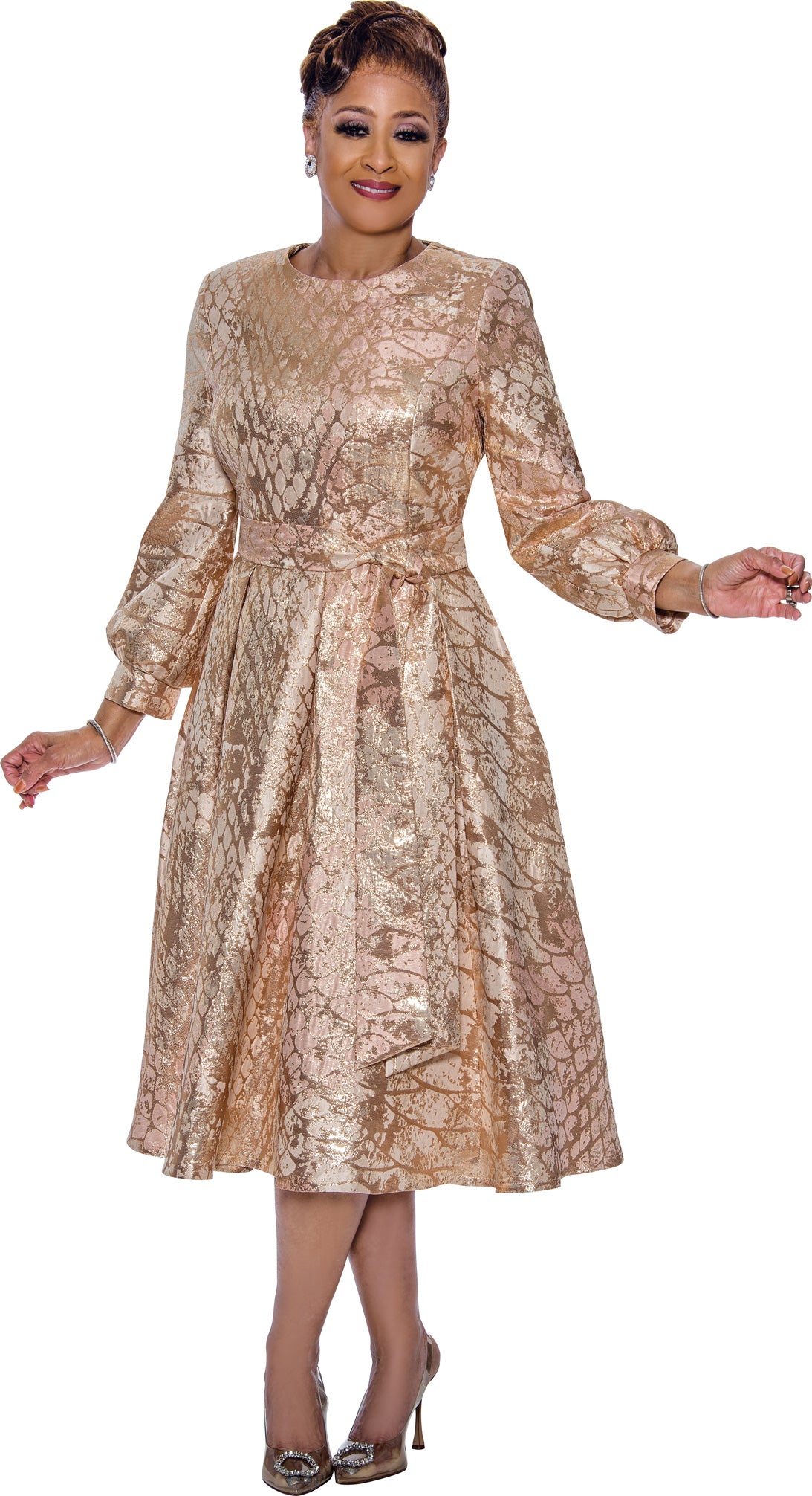 Mother of the Bride Dresses Metallic Mother of the Bride Belt Dress Pink/Gold