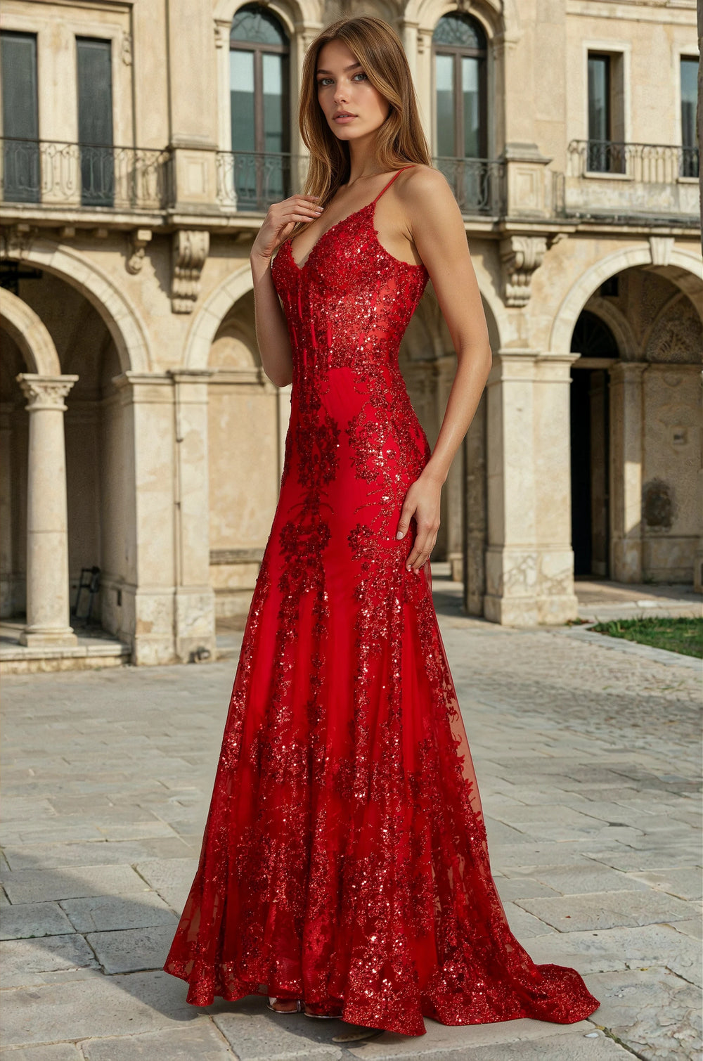 Fitted Sequins Corset Prom Dress Formal Evening Gown