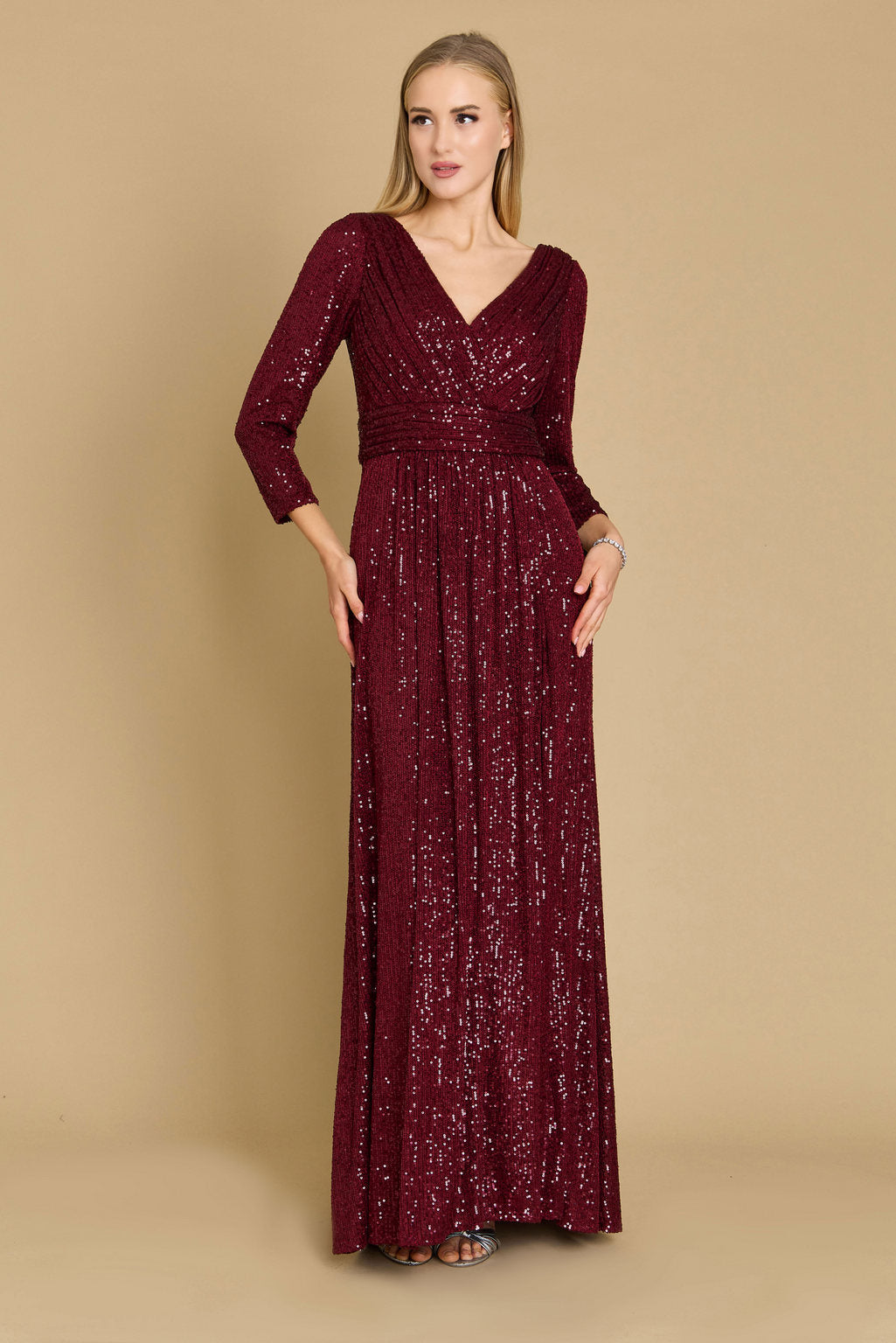 Long Sleeve Sequin Formal Hand Beaded Dress
