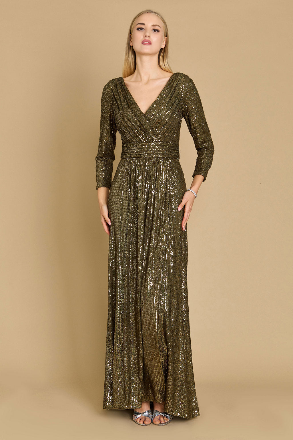 Long Sleeve Sequin Formal Hand Beaded Dress